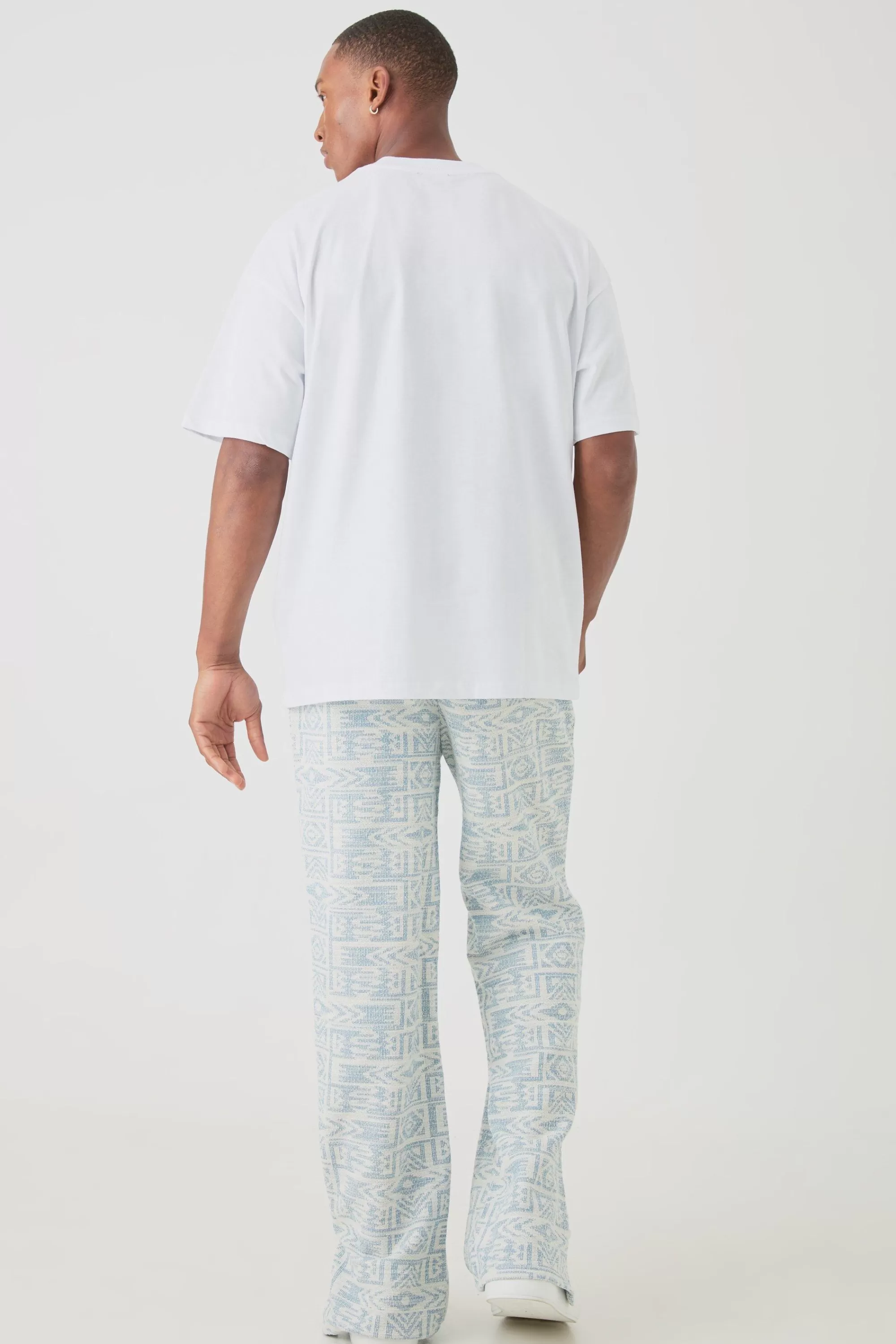 boohooMAN Man Oversized Extended Neck T-shirt & Jacquard Jogger Set | UK
