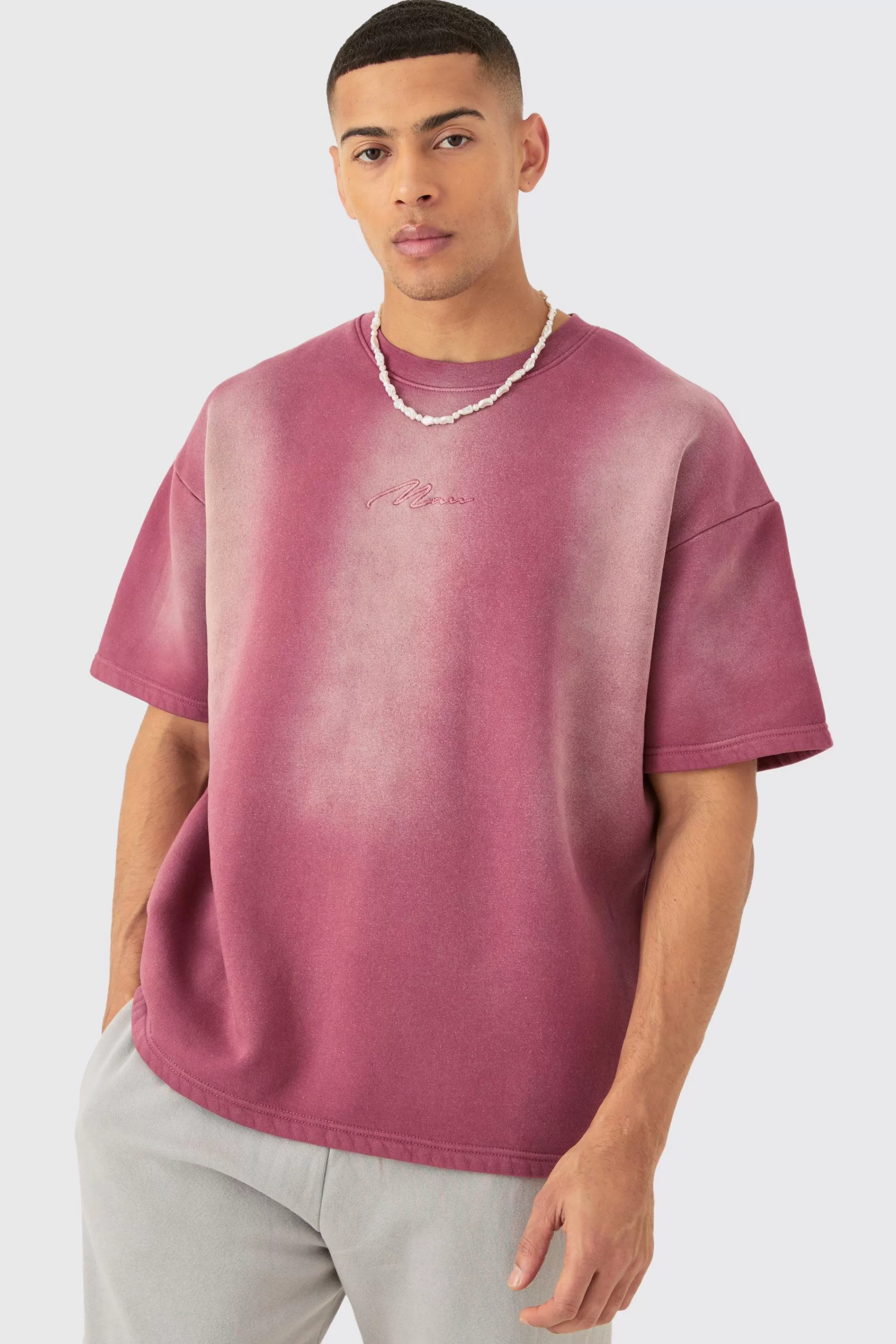 boohooMAN Man Oversized Half Sleeve Sun Bleach Sweatshirt | UK