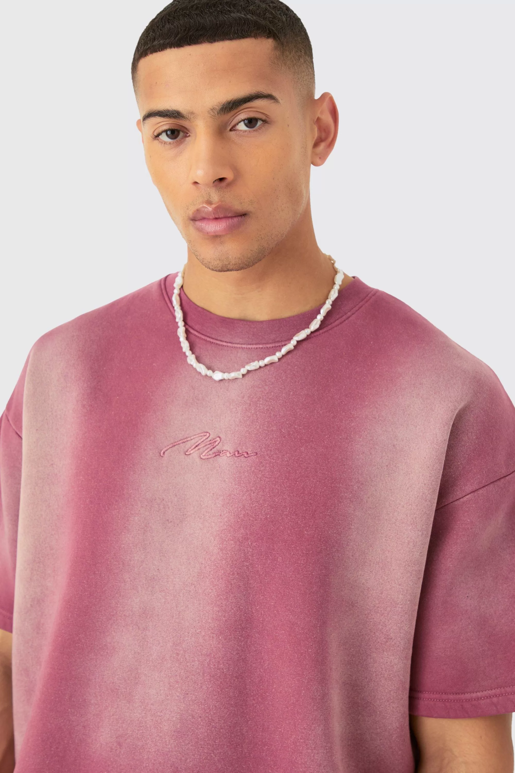 boohooMAN Man Oversized Half Sleeve Sun Bleach Sweatshirt | UK