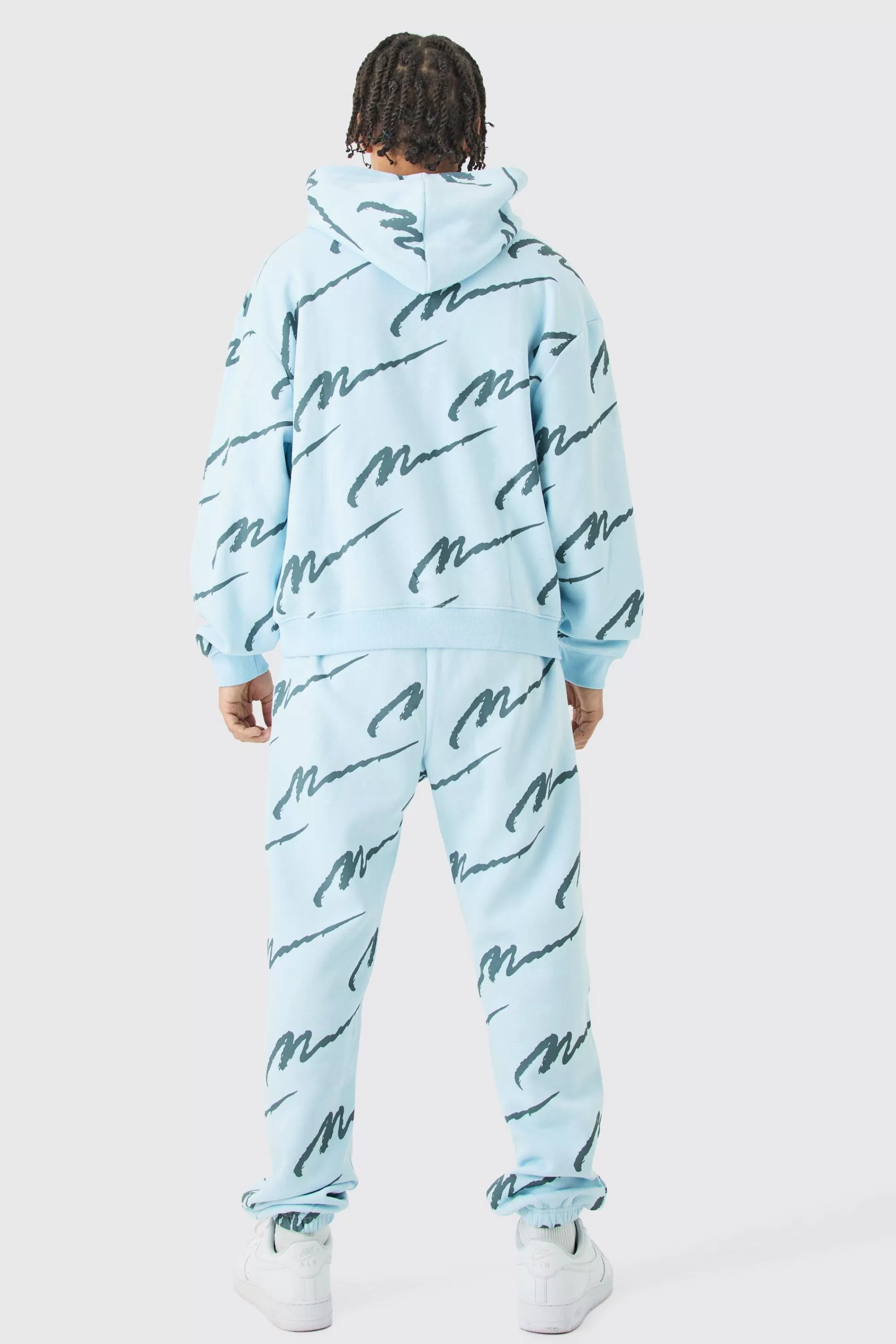 boohooMAN Man Signature All Over Print Boxy Hooded Tracksuit | UK