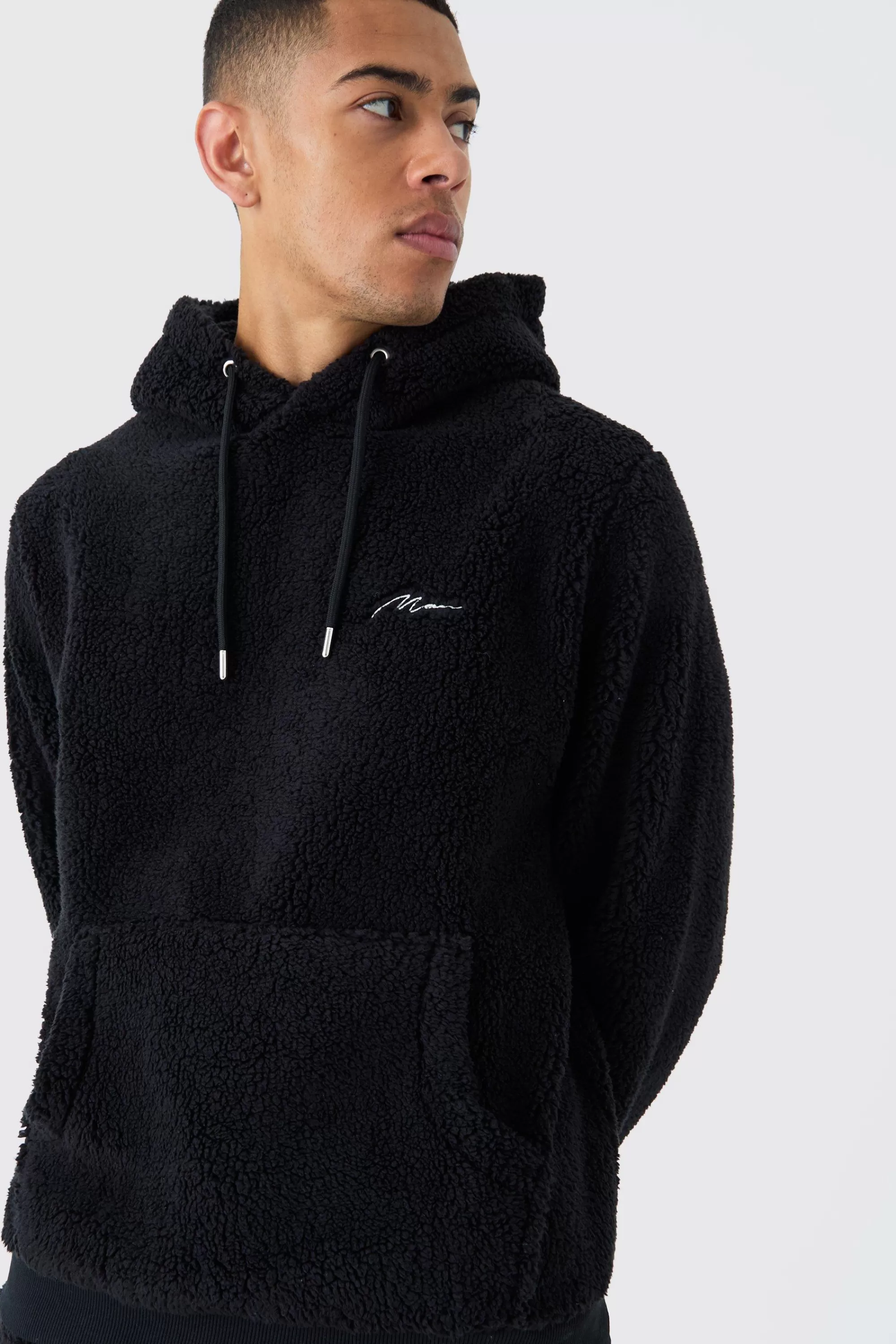 boohooMAN Man Signature Borg Over The Head Hoodie | UK