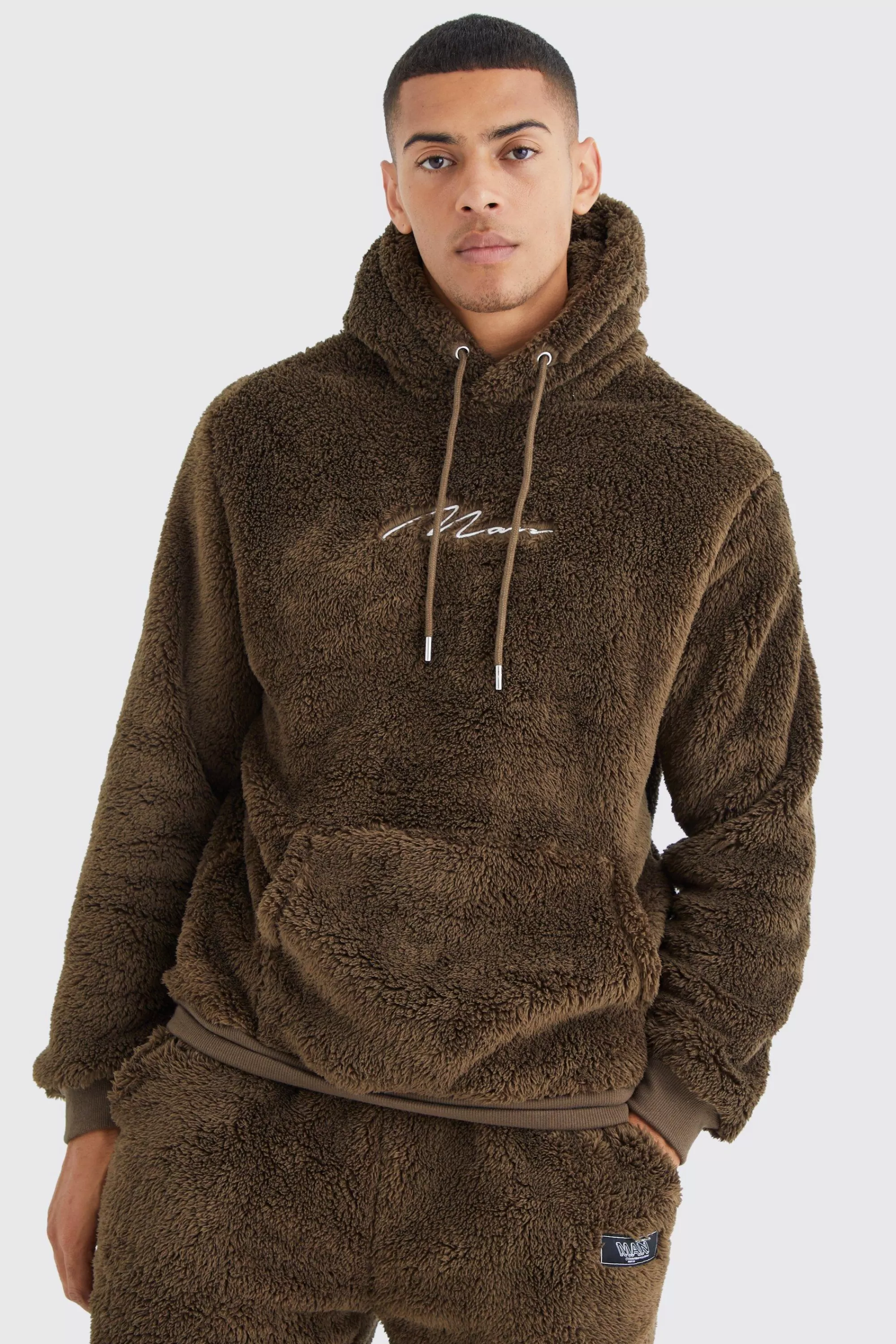 boohooMAN Man Signature Borg Over The Head Hoodie | UK