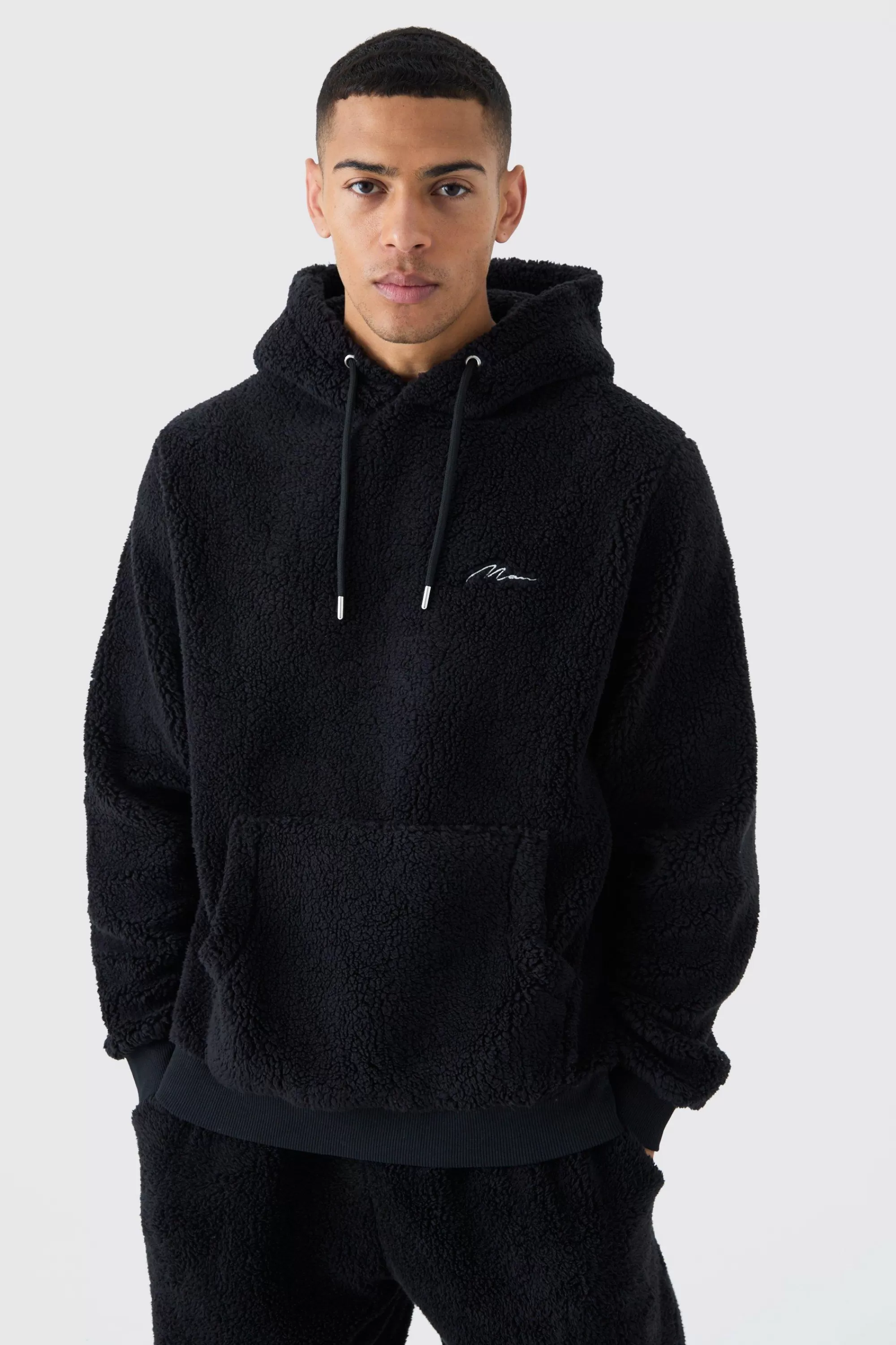 boohooMAN Man Signature Borg Over The Head Hoodie | UK