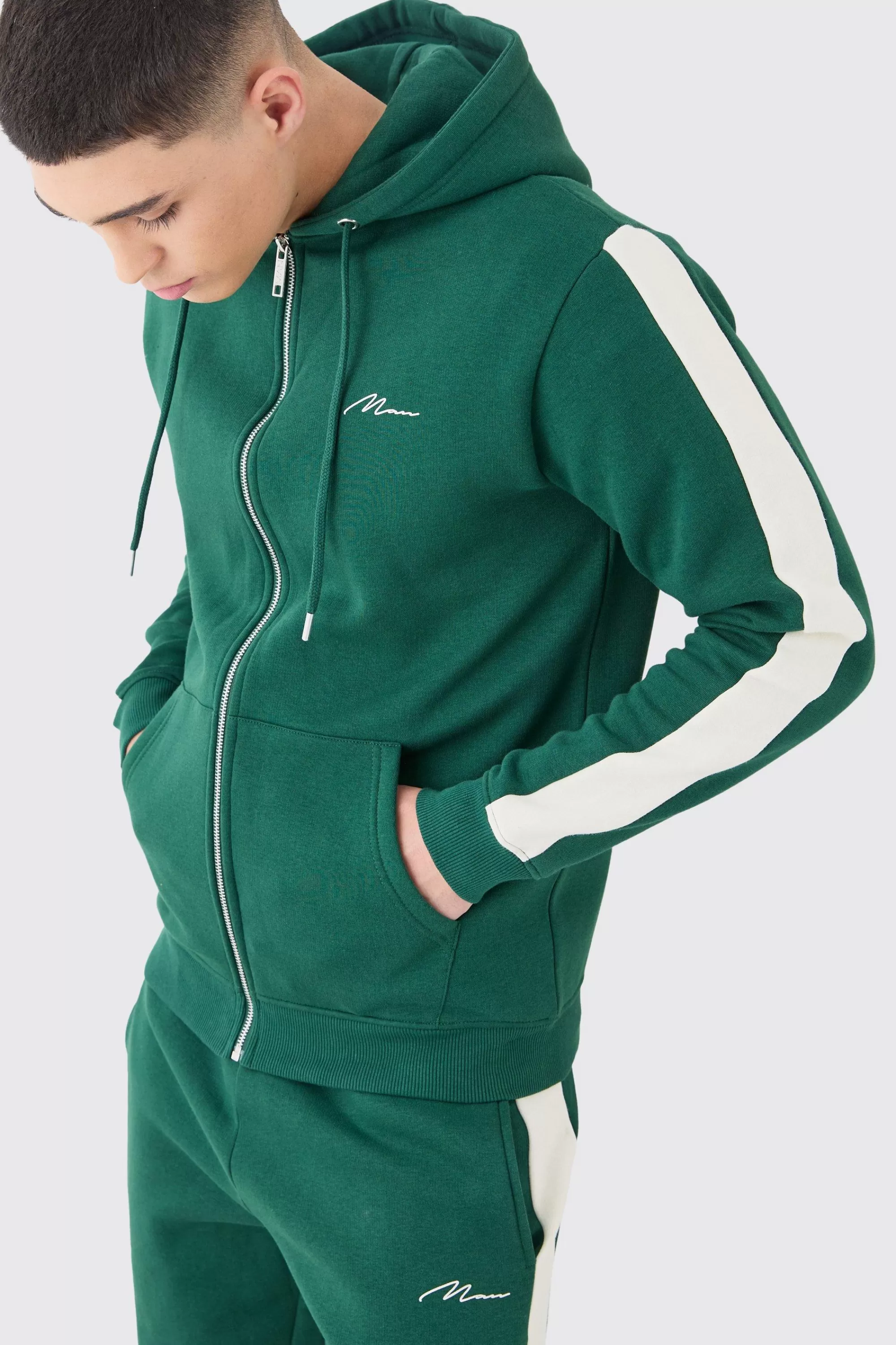 boohooMAN Man Signature Slim Zip Through Colour Block Short Tracksuit | UK