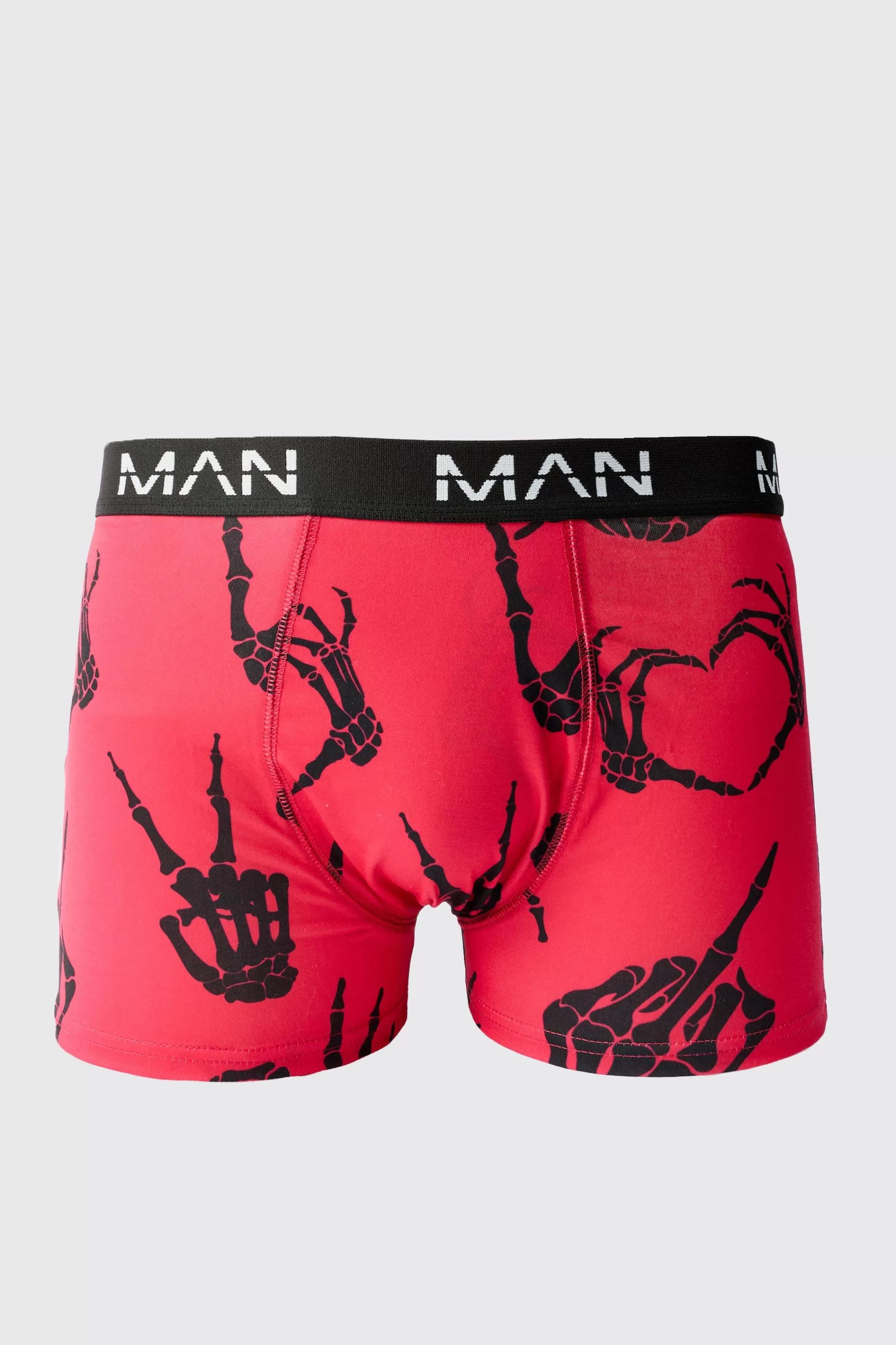 boohooMAN Man Skeleton Hand Printed Boxers | UK