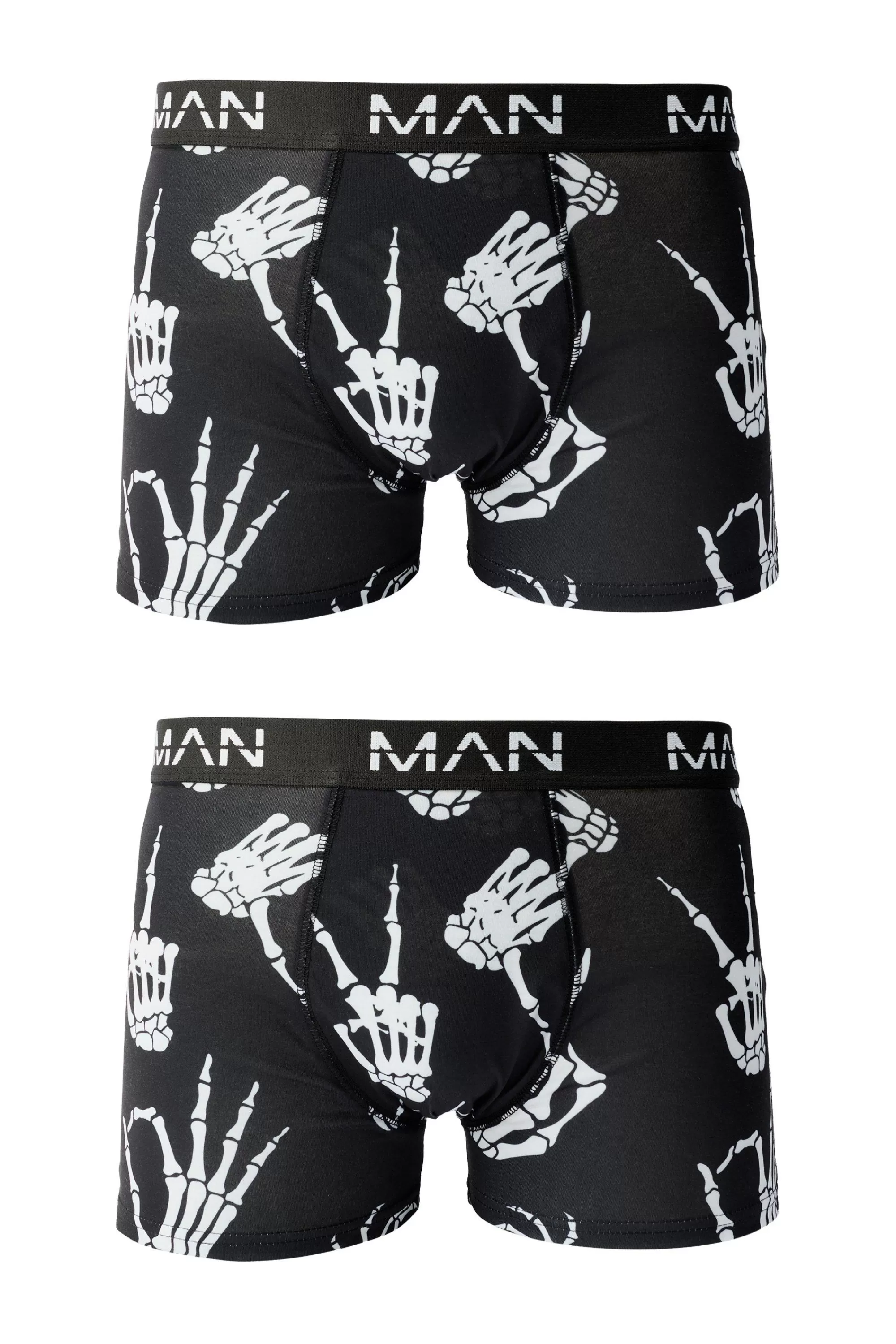 boohooMAN Man Skeleton Hand Printed Boxers | UK