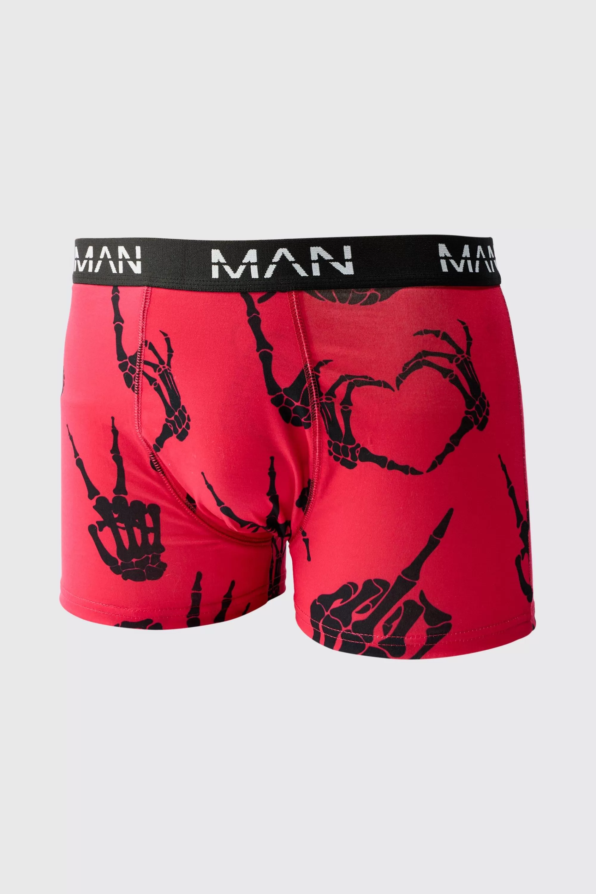 boohooMAN Man Skeleton Hand Printed Boxers | UK