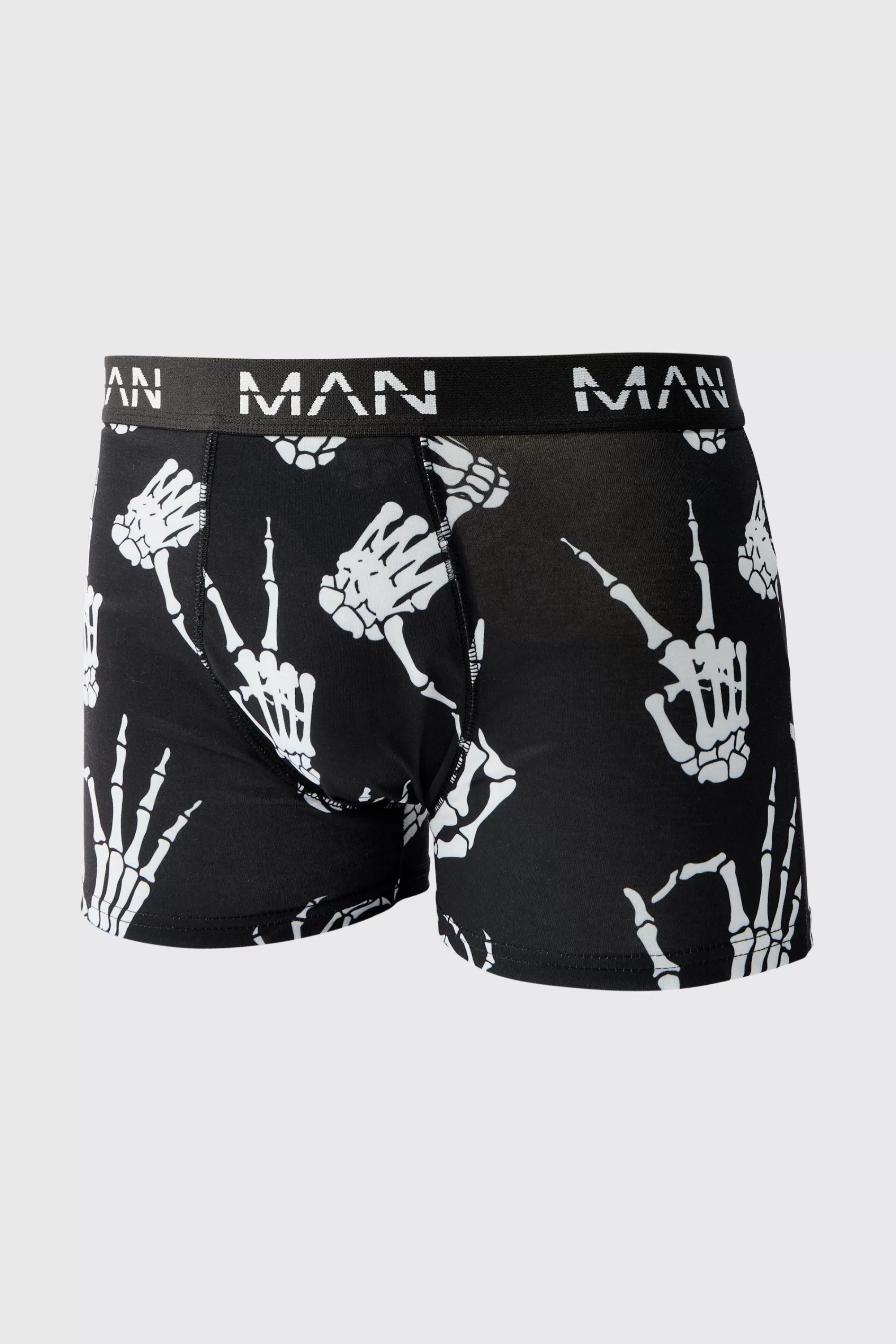 boohooMAN Man Skeleton Hand Printed Boxers | UK