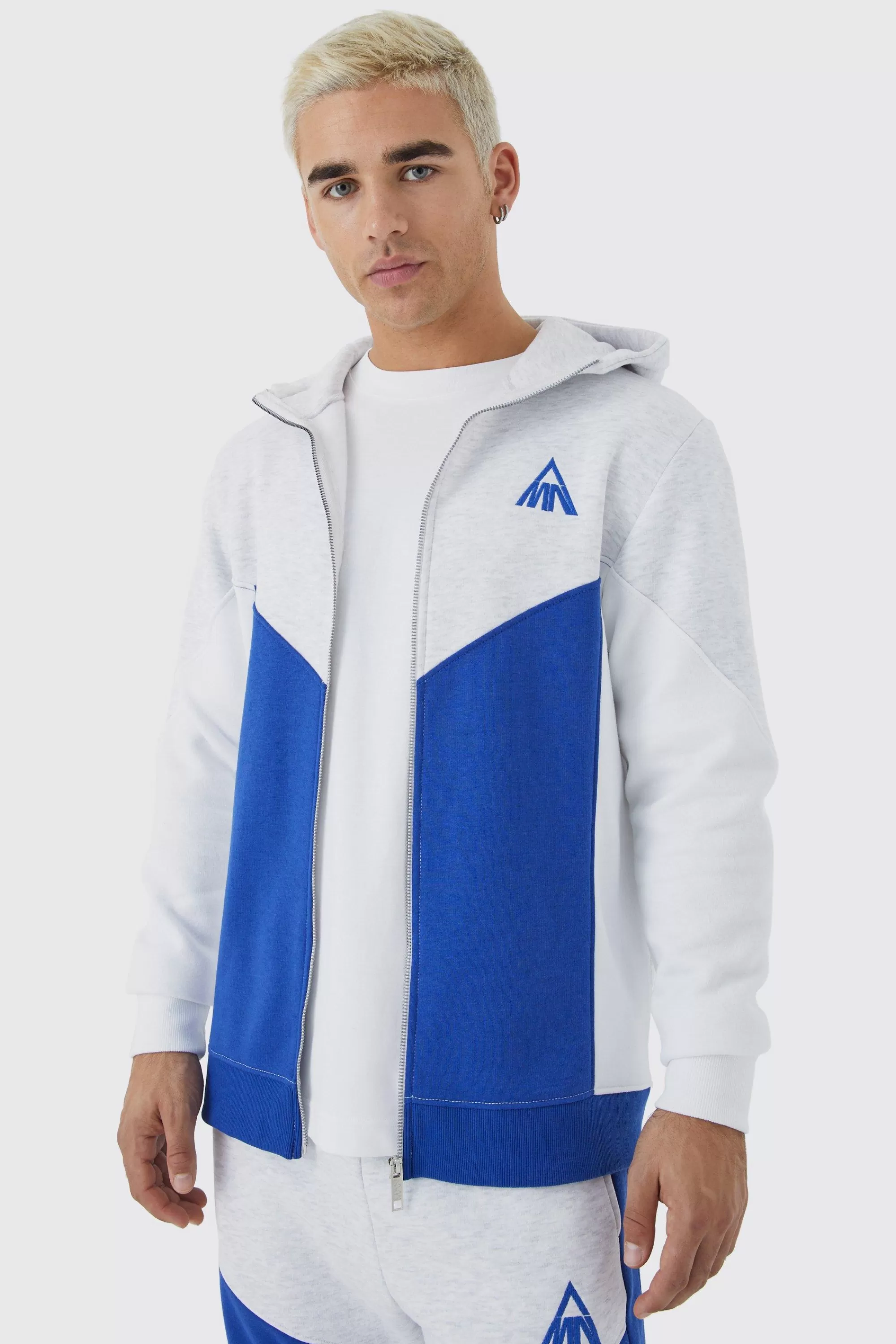 boohooMAN Man Slim Fit Zip Funnel Colour Block Hoodie | UK