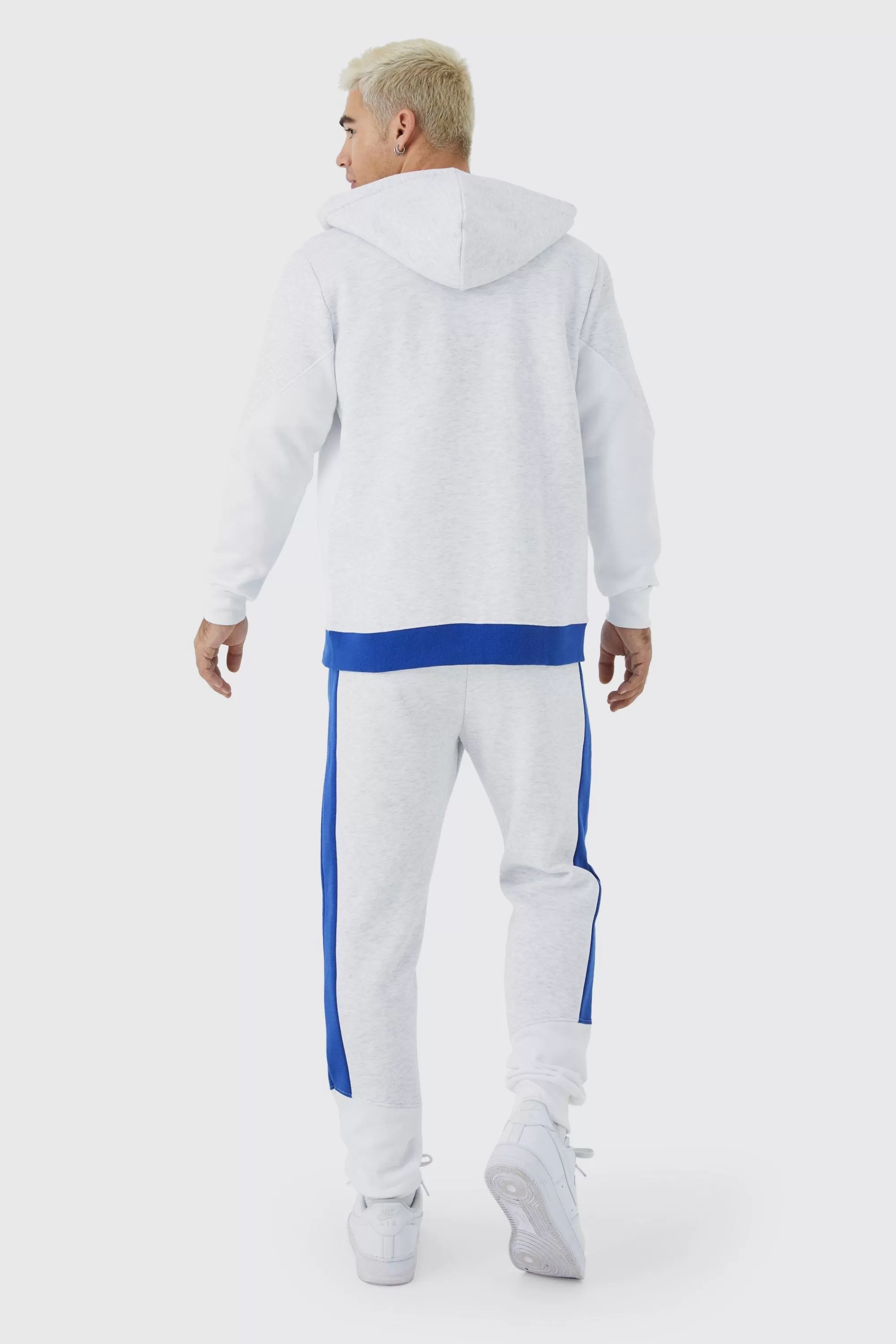 boohooMAN Man Slim Fit Zip Funnel Colour Block Hoodie | UK