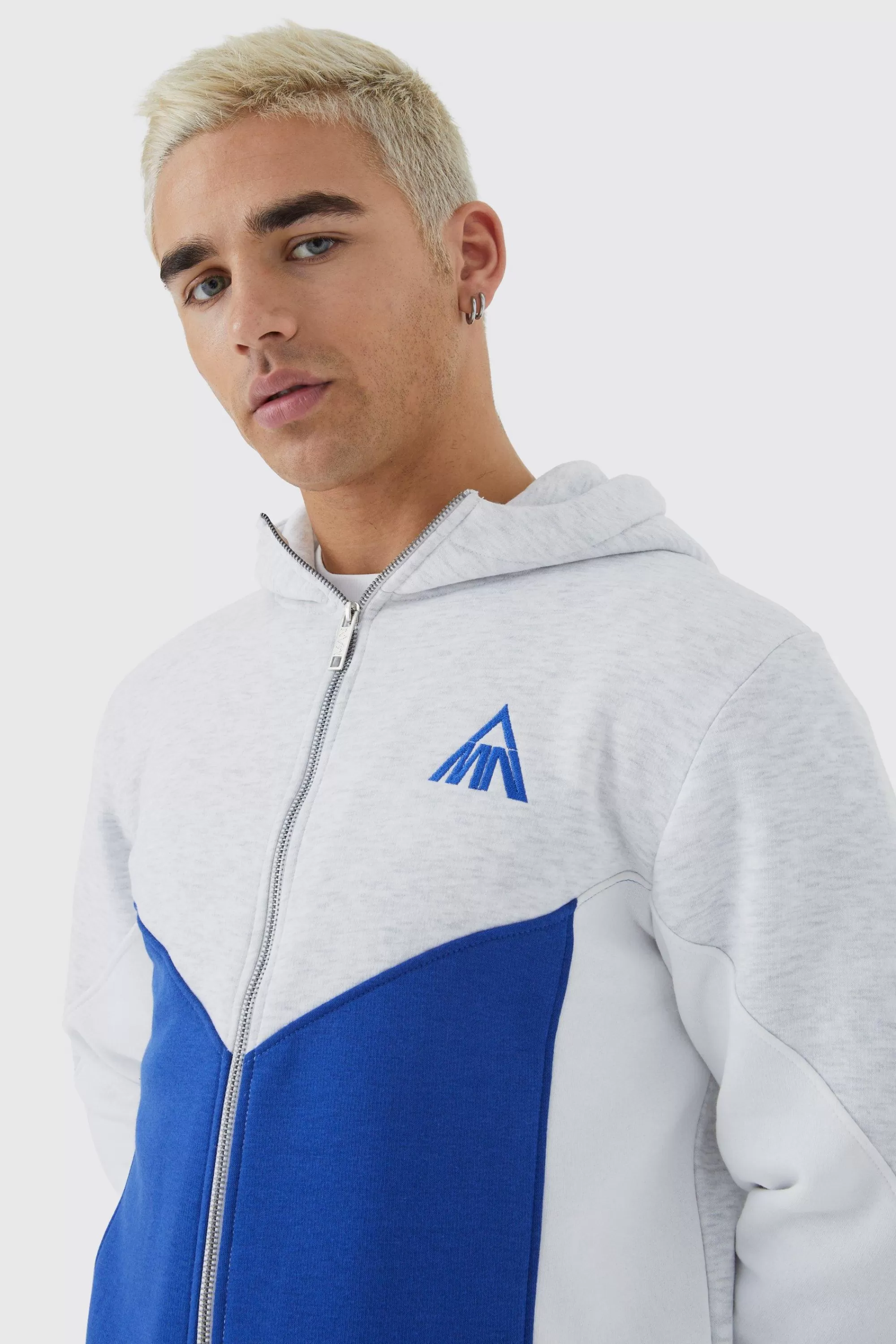 boohooMAN Man Slim Fit Zip Funnel Colour Block Hoodie | UK