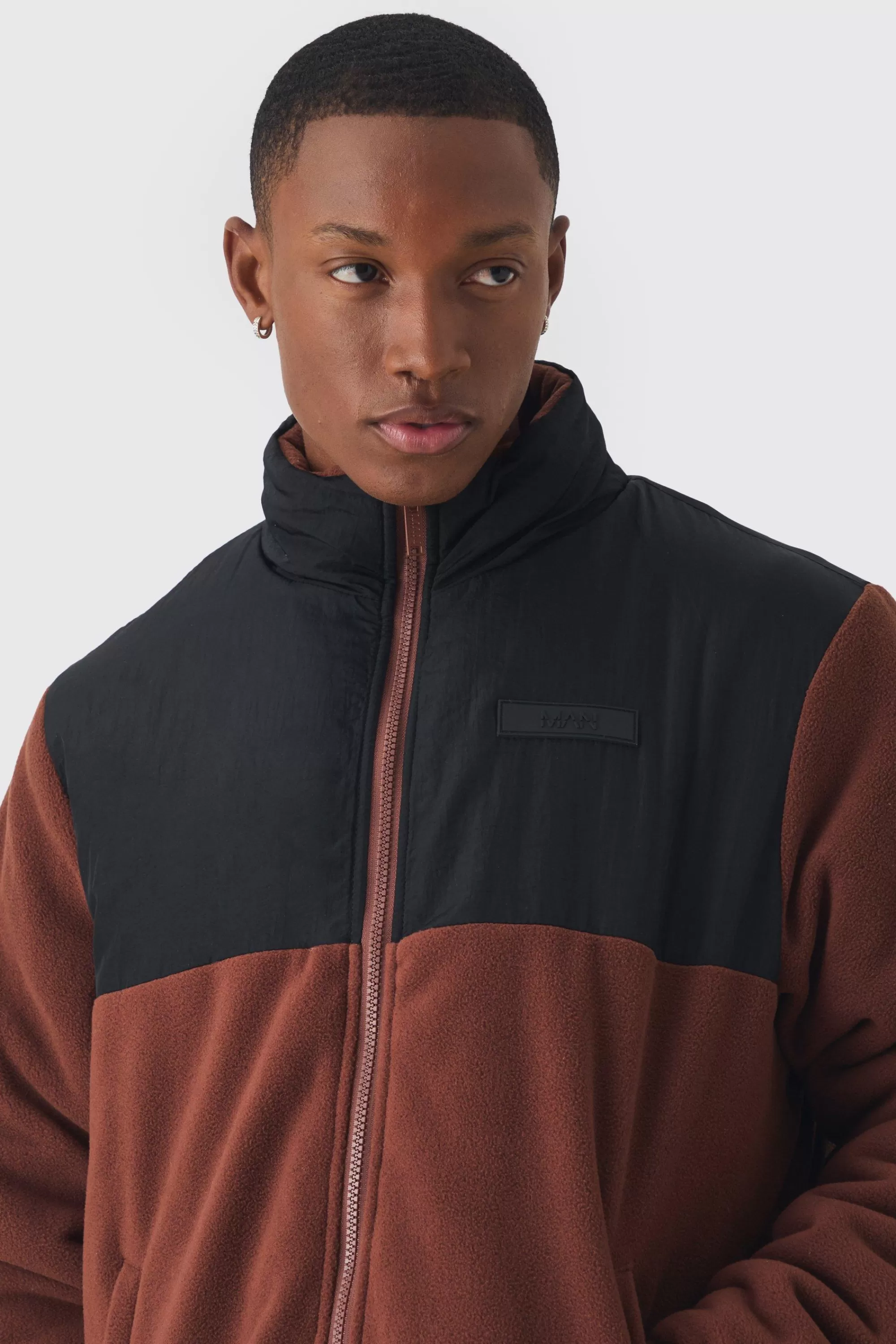 boohooMAN Man Tab Colour Block Fleece Jacket In | UK