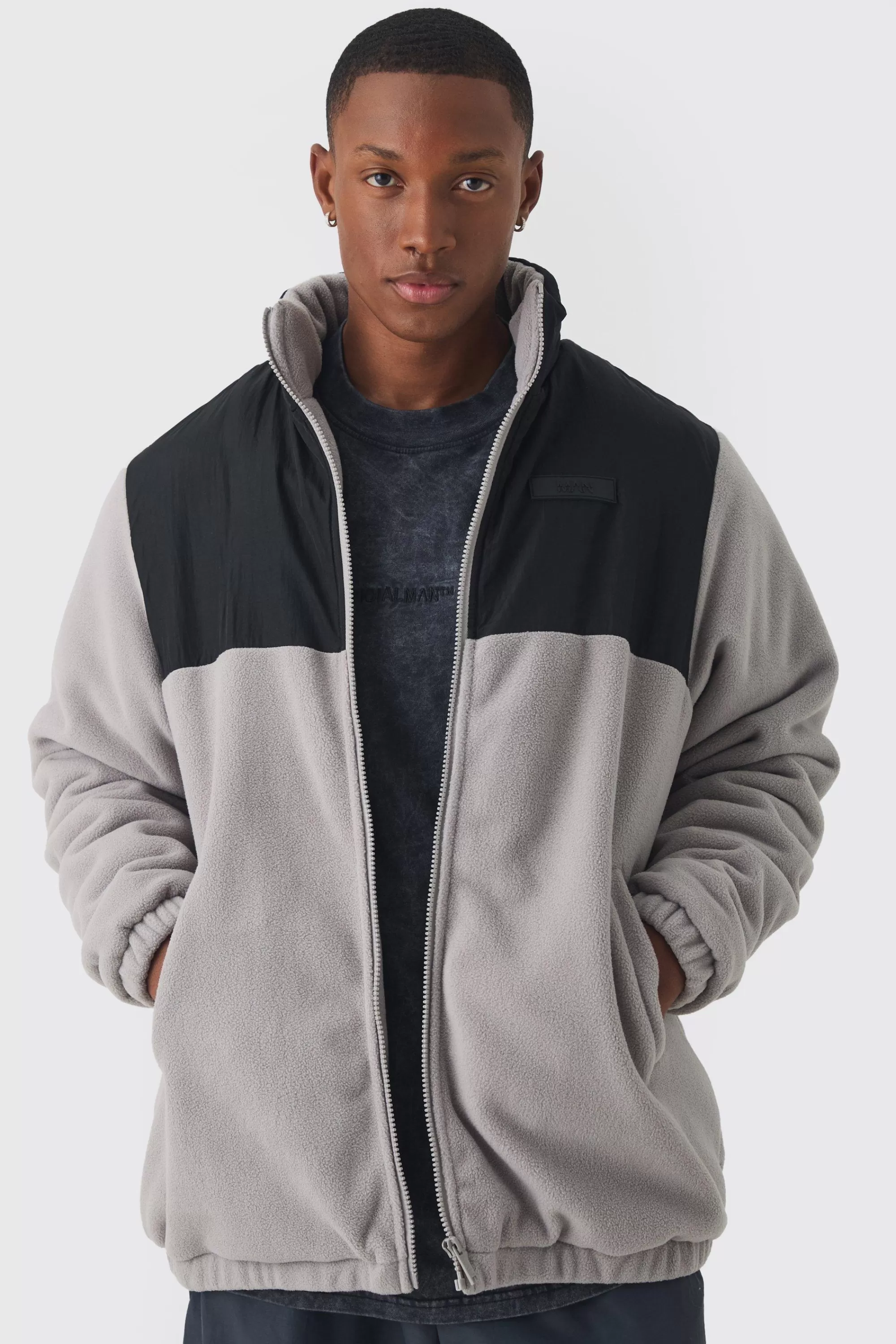 boohooMAN Man Tab Colour Block Fleece Jacket In | UK