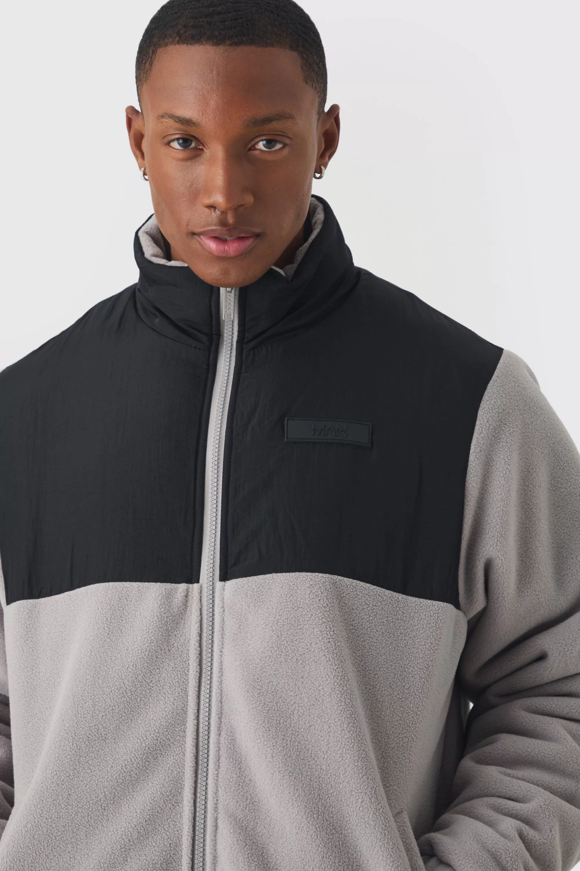 boohooMAN Man Tab Colour Block Fleece Jacket In | UK