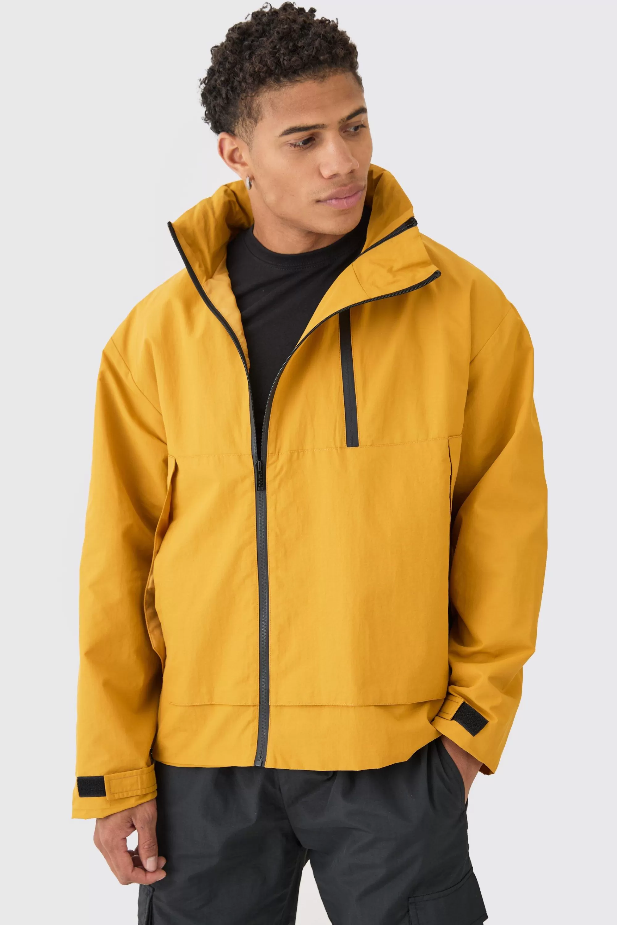 boohooMAN Man Tab Oversized Zip Detail Nylon Windbreaker In | UK