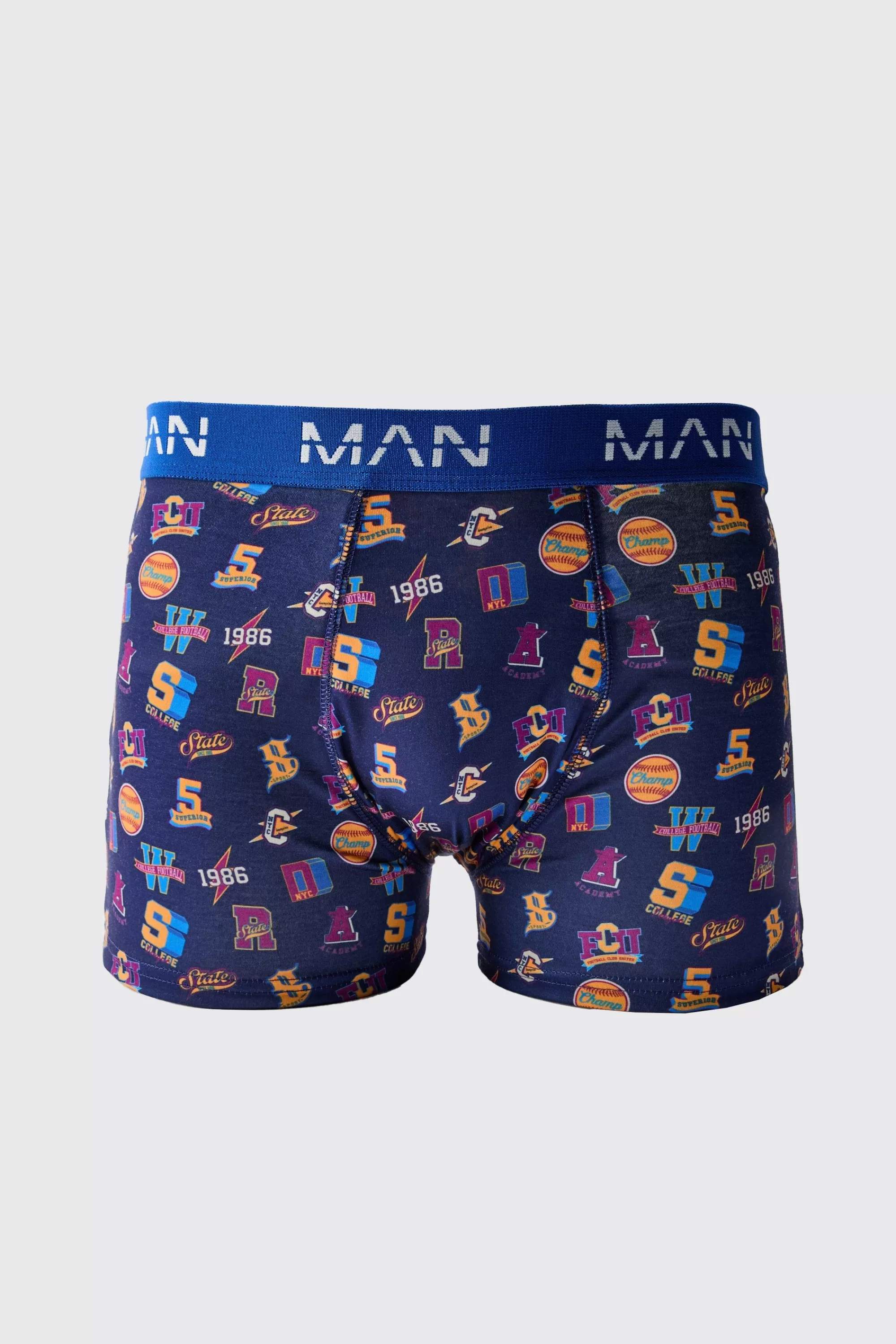 boohooMAN Man Varsity Printed Boxers | UK
