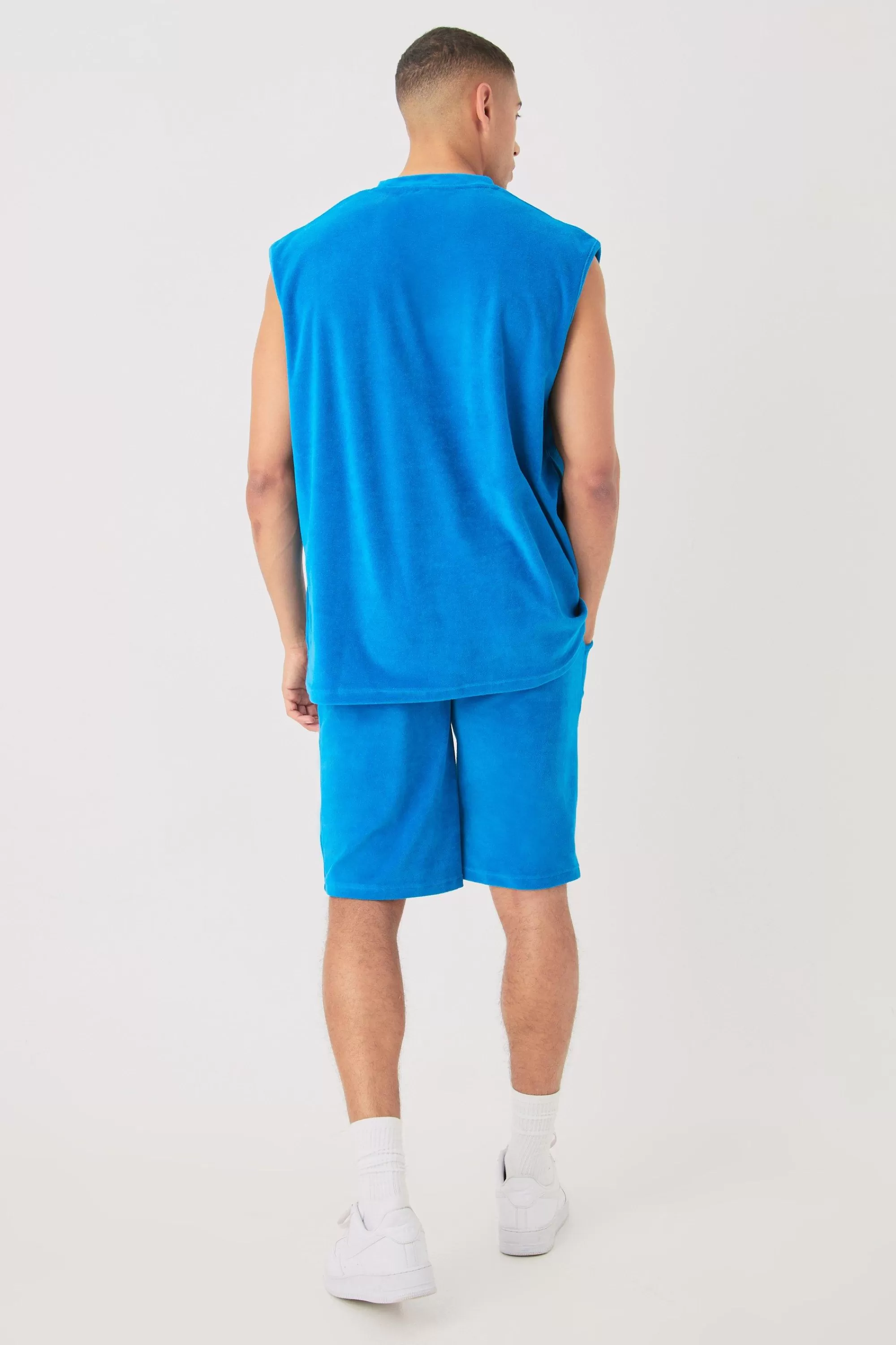 boohooMAN Man Velour Oversized Tank & Pocket Shorts Set | UK