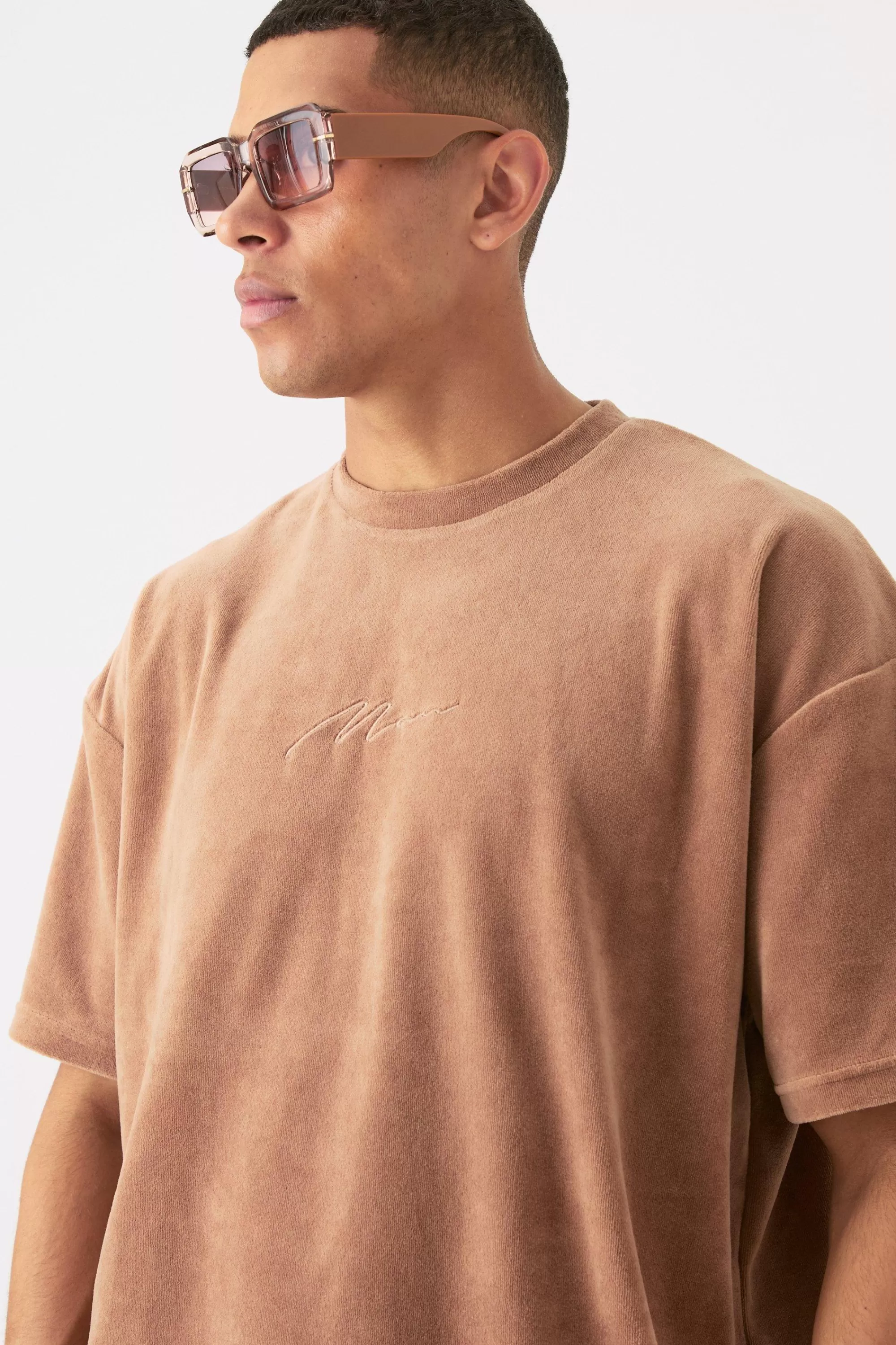boohooMAN Man Velour Oversized T-shirt & Pintuck Shorts Set | UK
