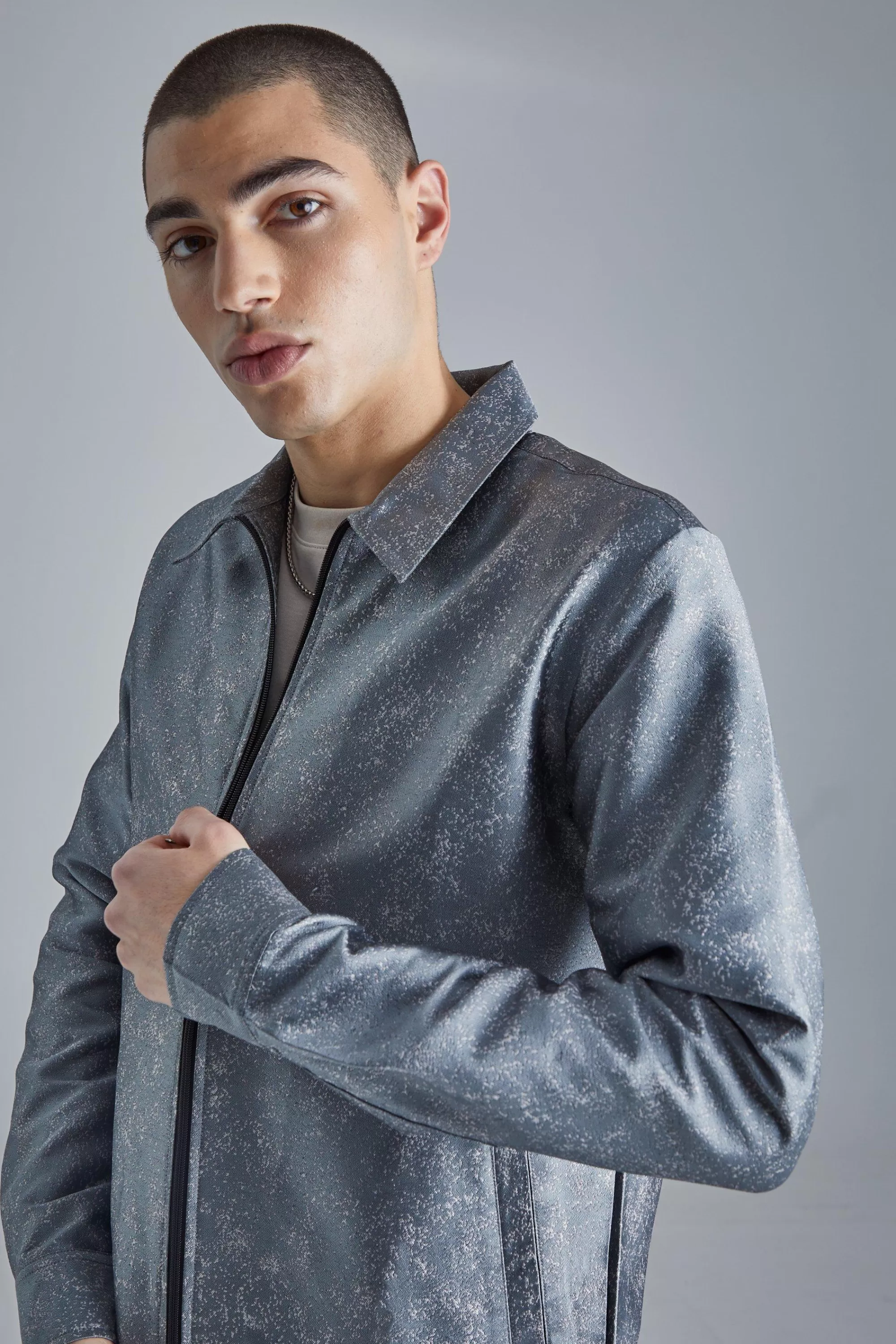 boohooMAN Marl Fabric Interest Smart Overshirt | UK