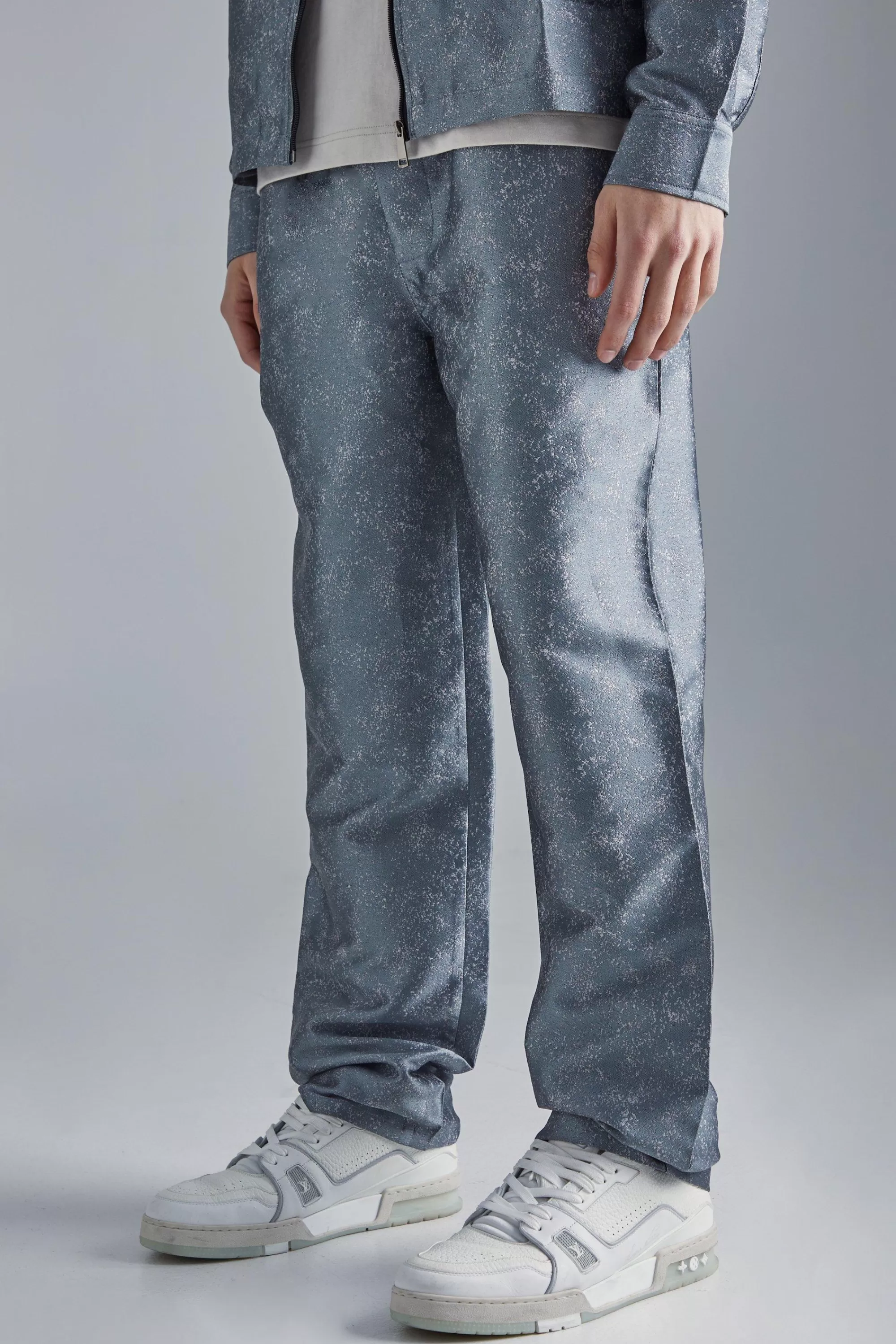 boohooMAN Marl Fabric Interest Straight Trouser | UK