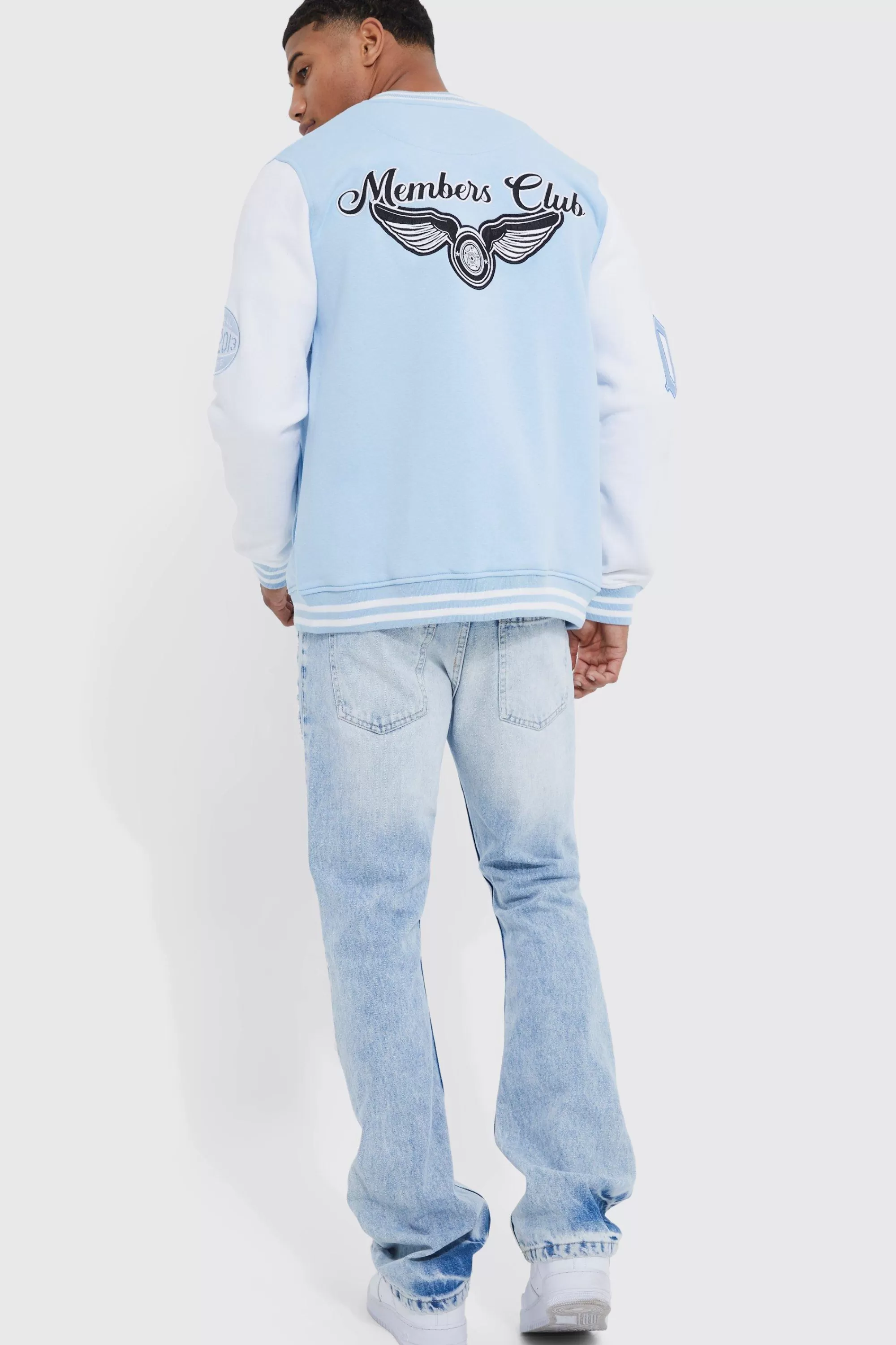 boohooMAN Members Club Applique Varsity Jacket | UK