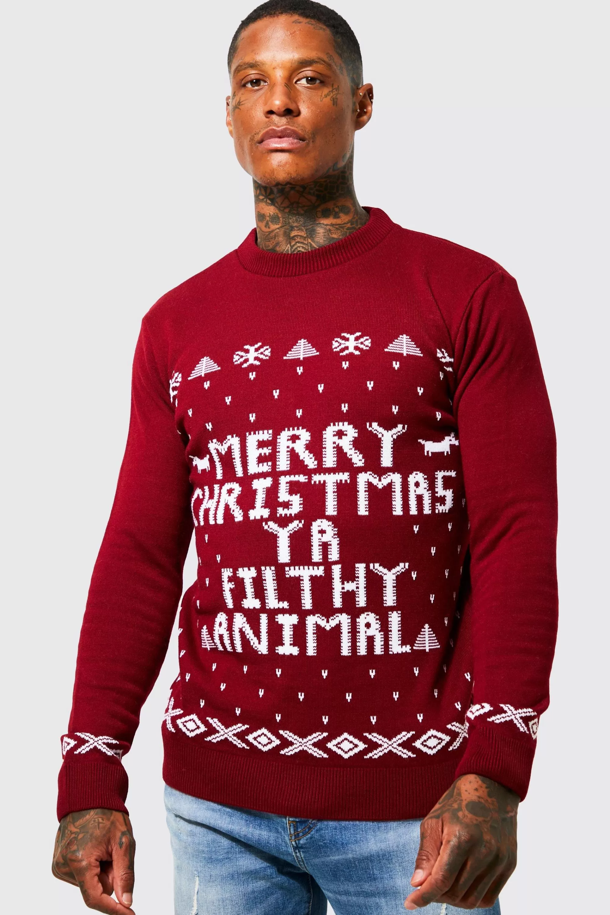 boohooMAN Merry Christmas Ya Filthy Animal Jumper | UK