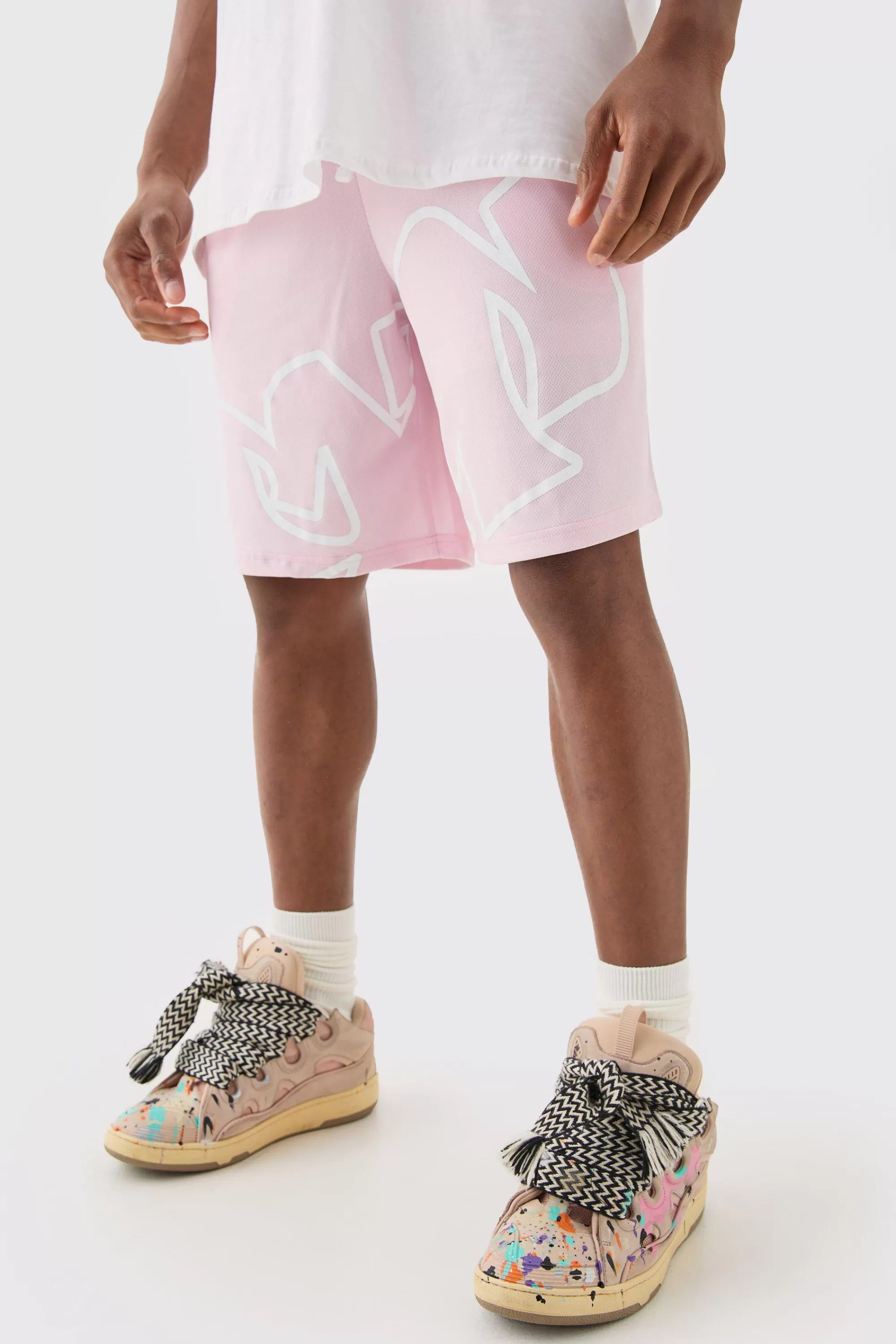 boohooMAN Mesh Printed Basketball Short | UK