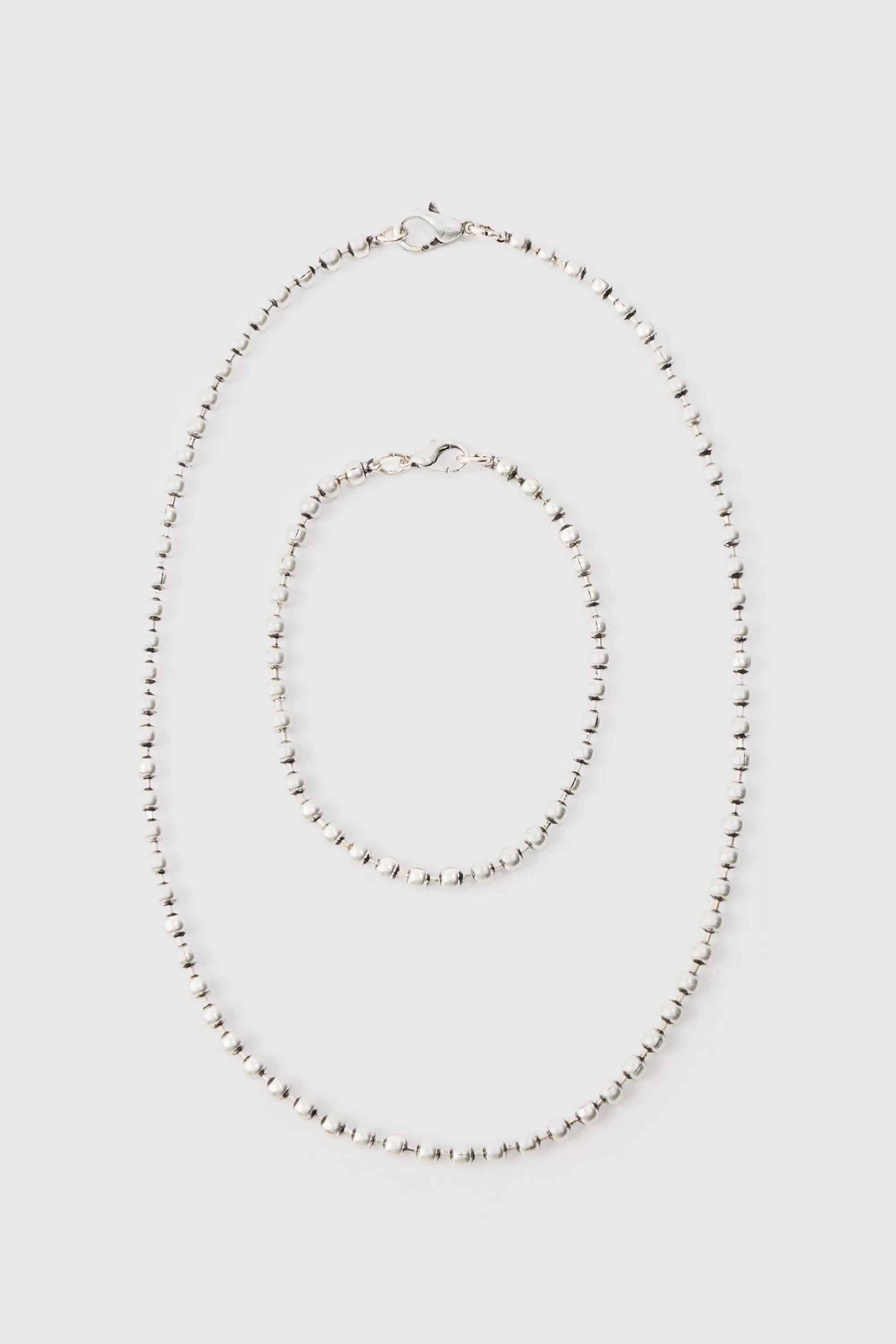 boohooMAN Metal Bead Necklace & Bracelet 2 Pack In | UK