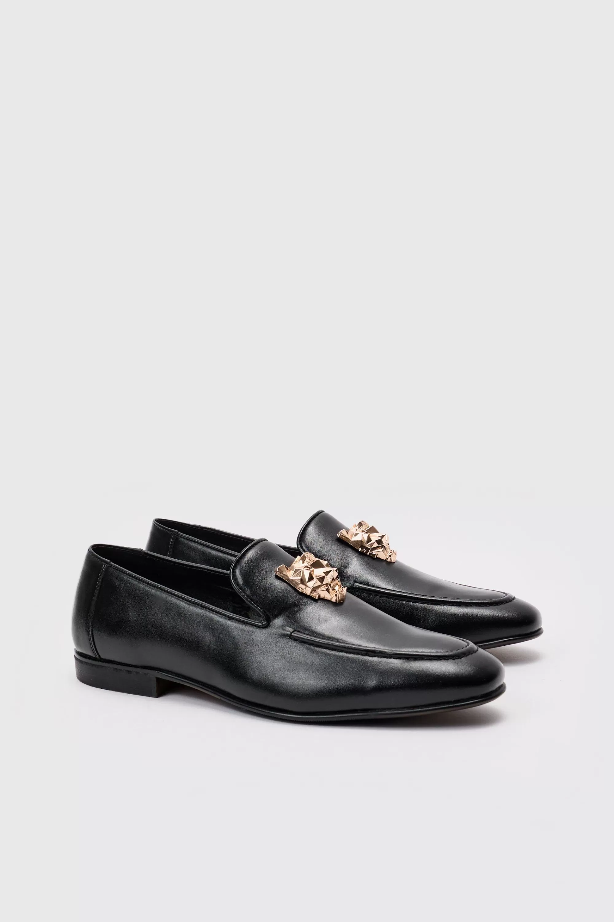 boohooMAN Metal Hardware Loafer In Black | UK