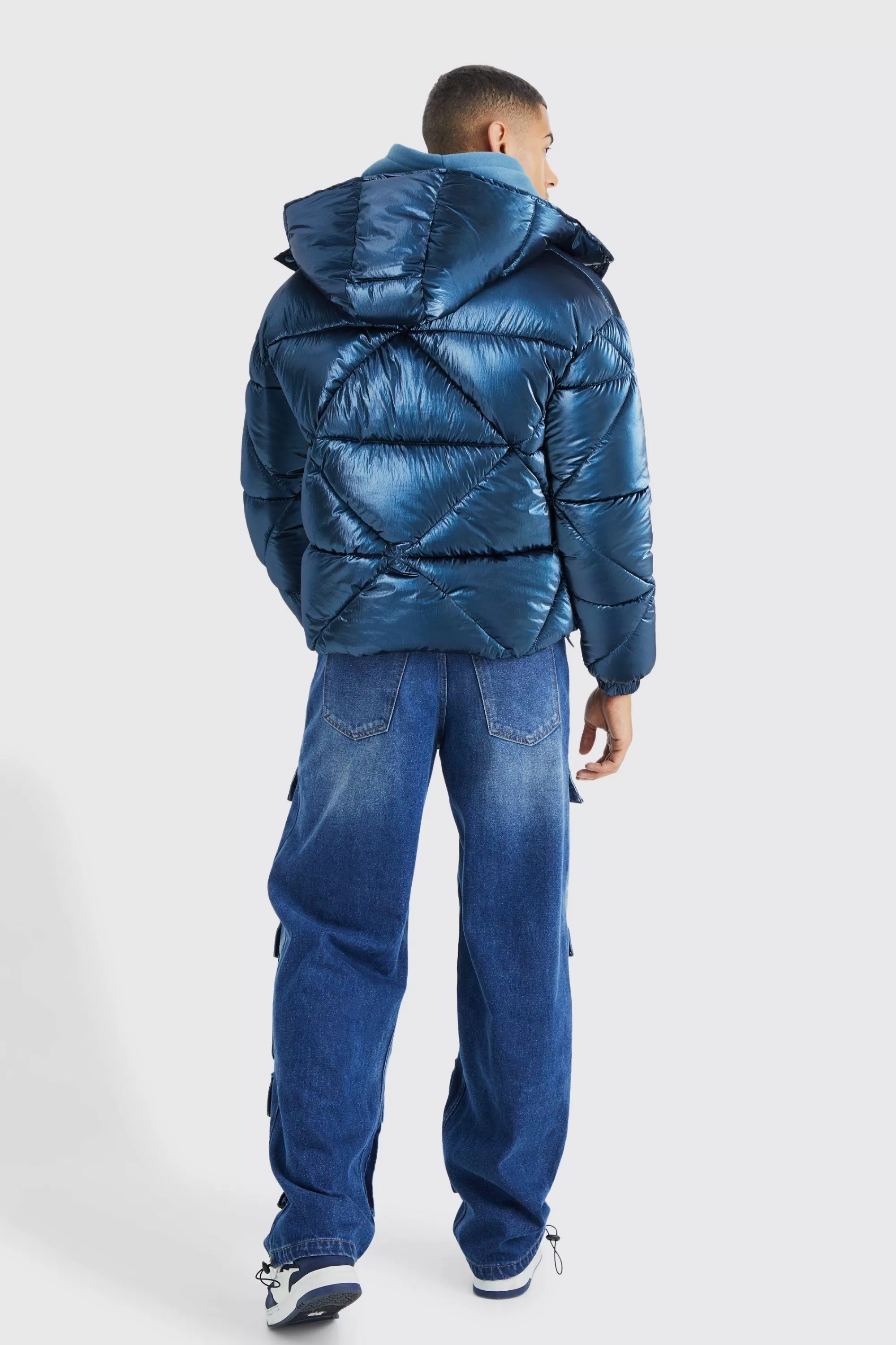 boohooMAN Metallic Boxy Quilted Puffer | UK
