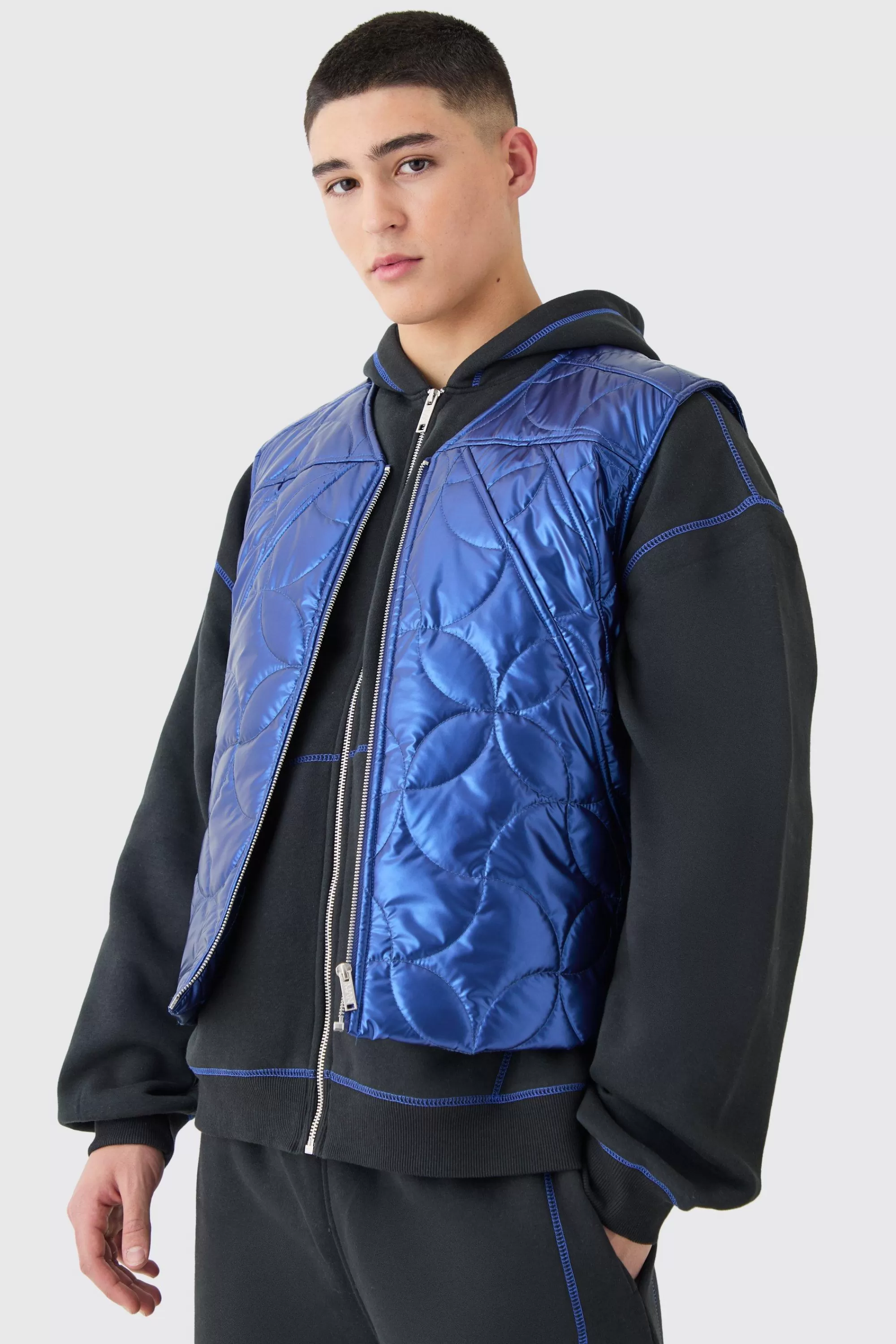 boohooMAN Metallic Quilted Gilet | UK
