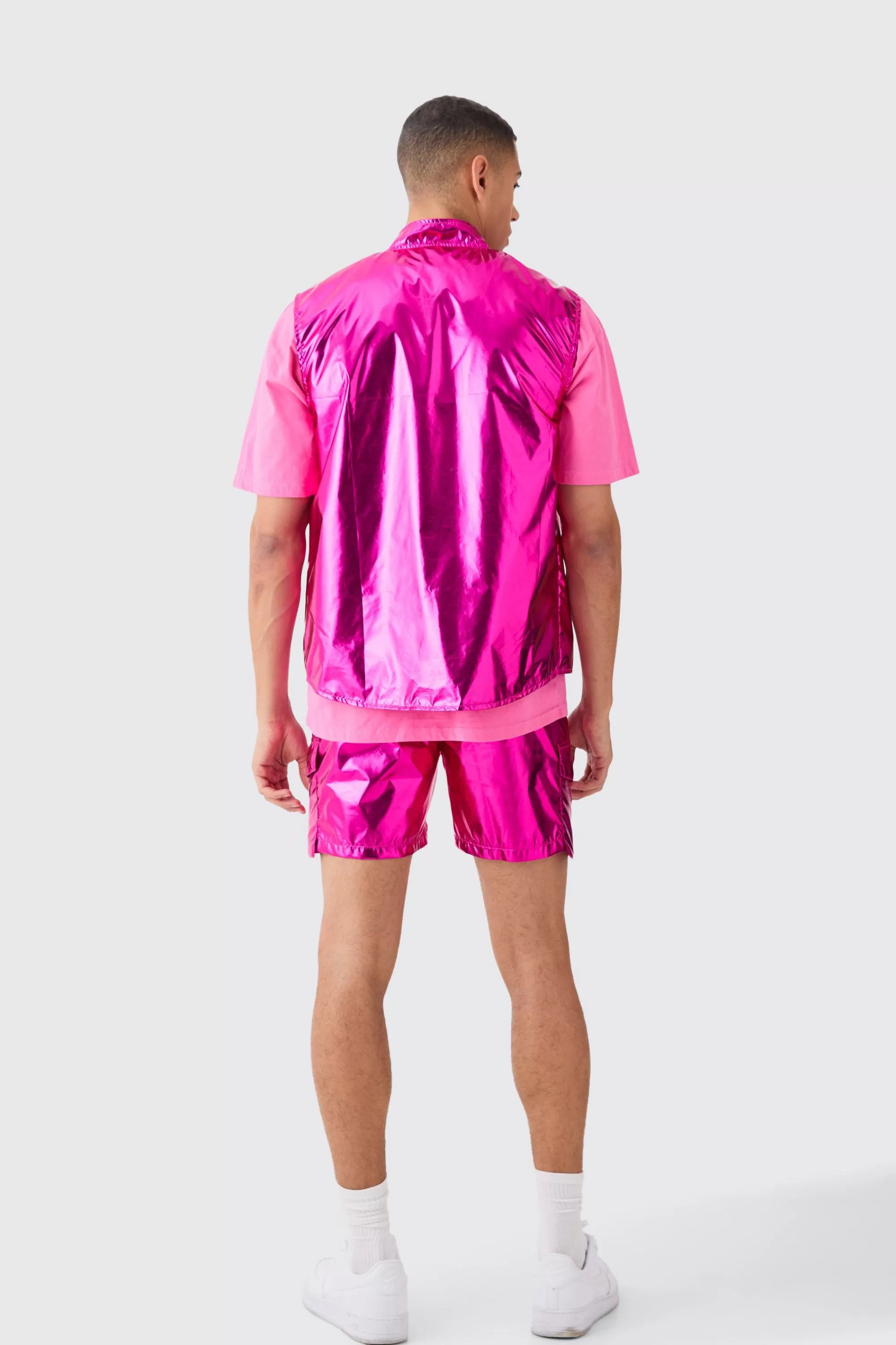 boohooMAN Metallic Vest And Cargo Short Set | UK