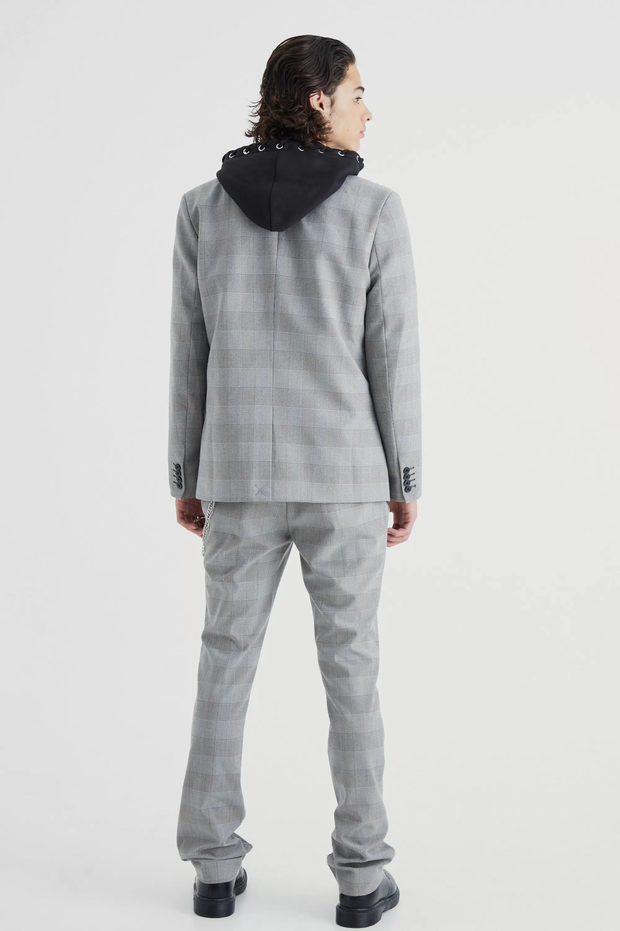 boohooMAN Mix And Match Skinny Fit Check Suit | UK