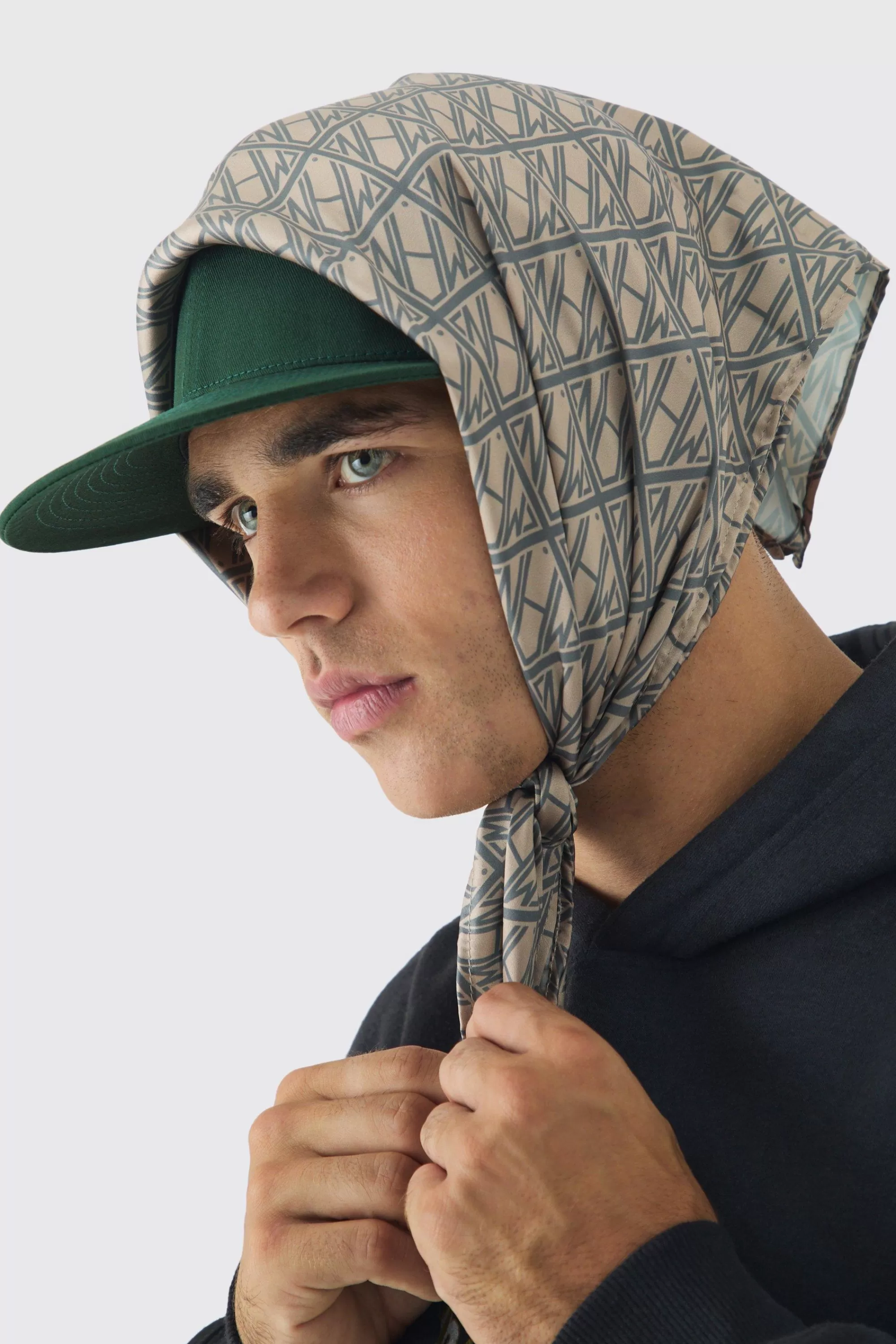 boohooMAN Monogram Scarf Snapback Cap | UK