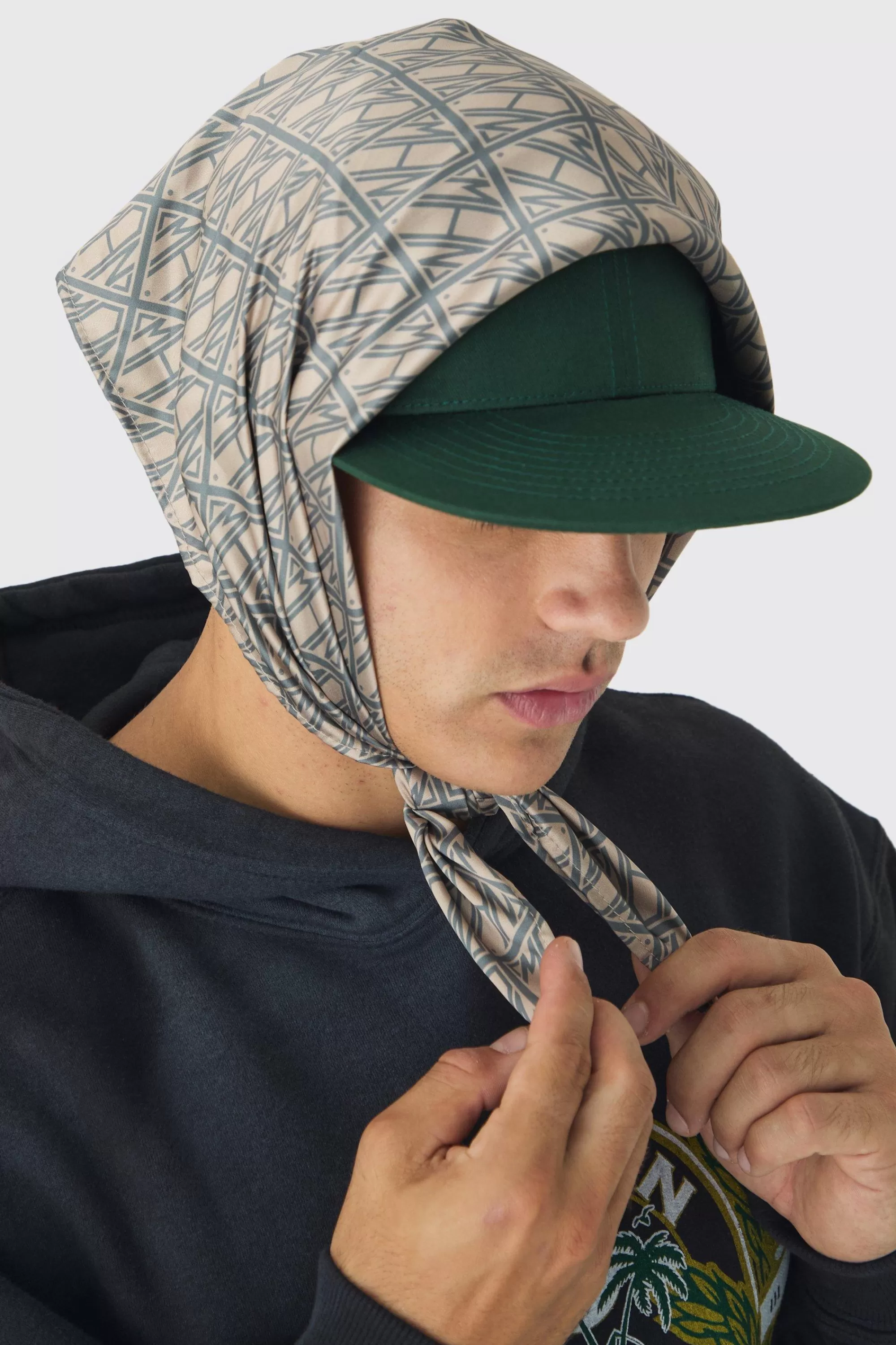 boohooMAN Monogram Scarf Snapback Cap | UK