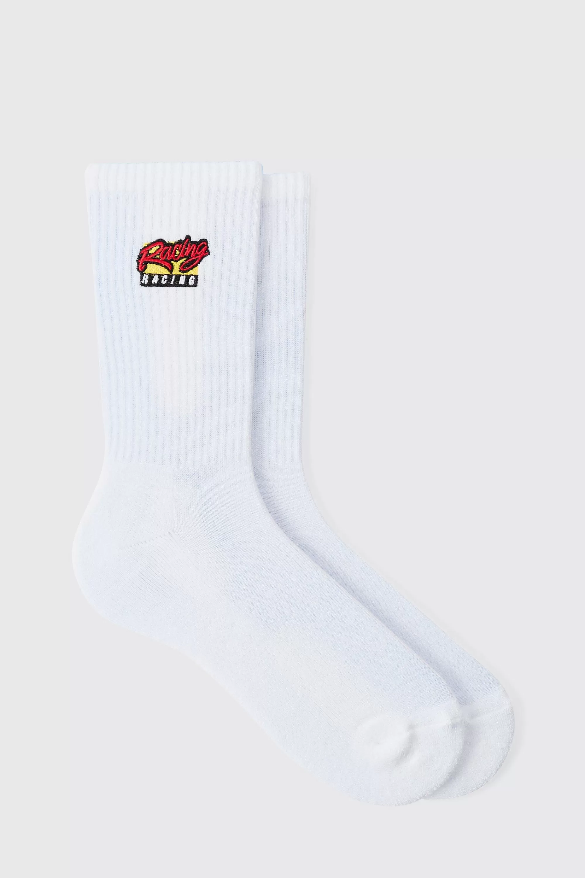 boohooMAN Moto Racing Embroidered Socks | UK