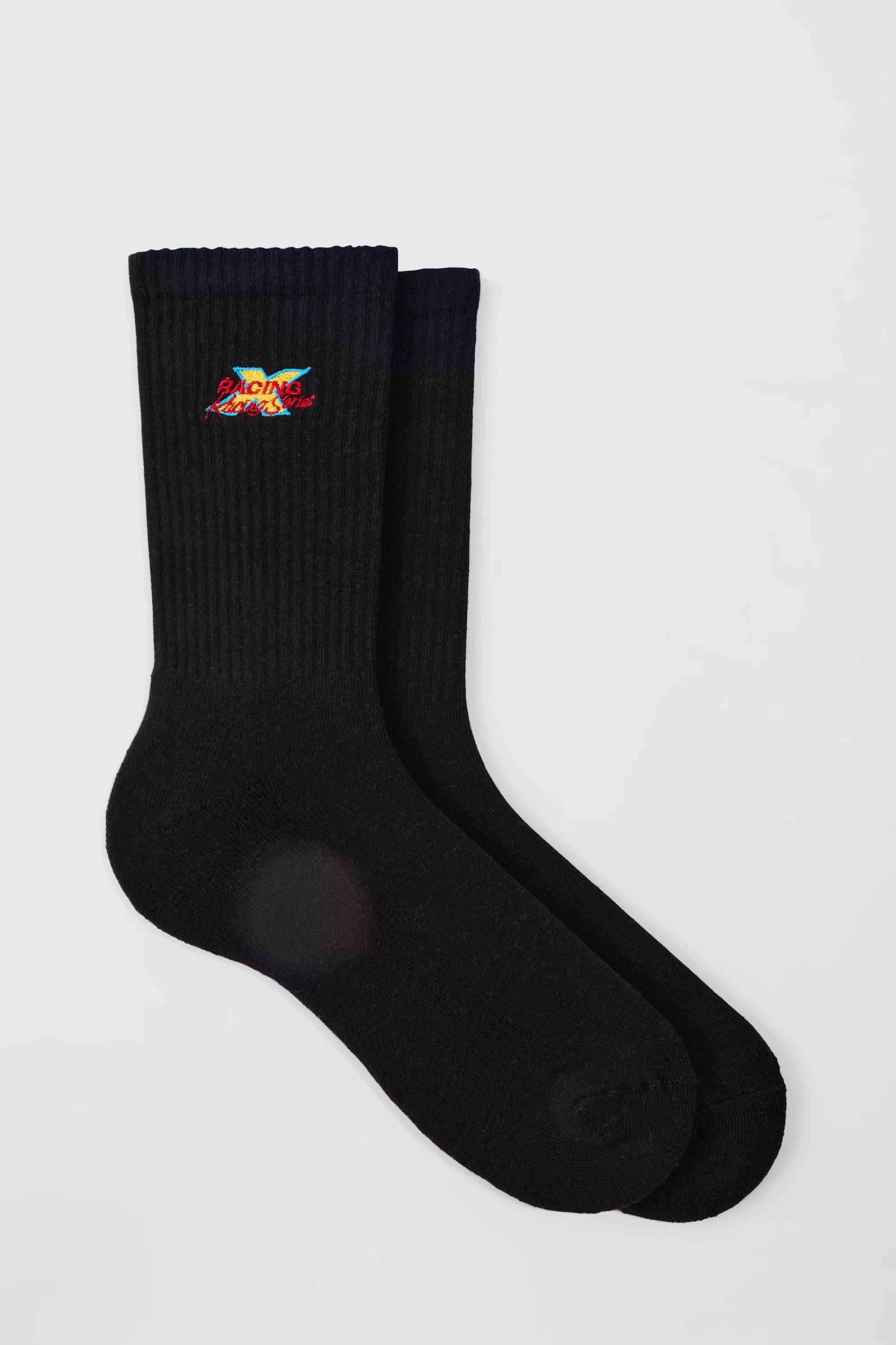 boohooMAN Moto Racing Series Embroidered Socks | UK