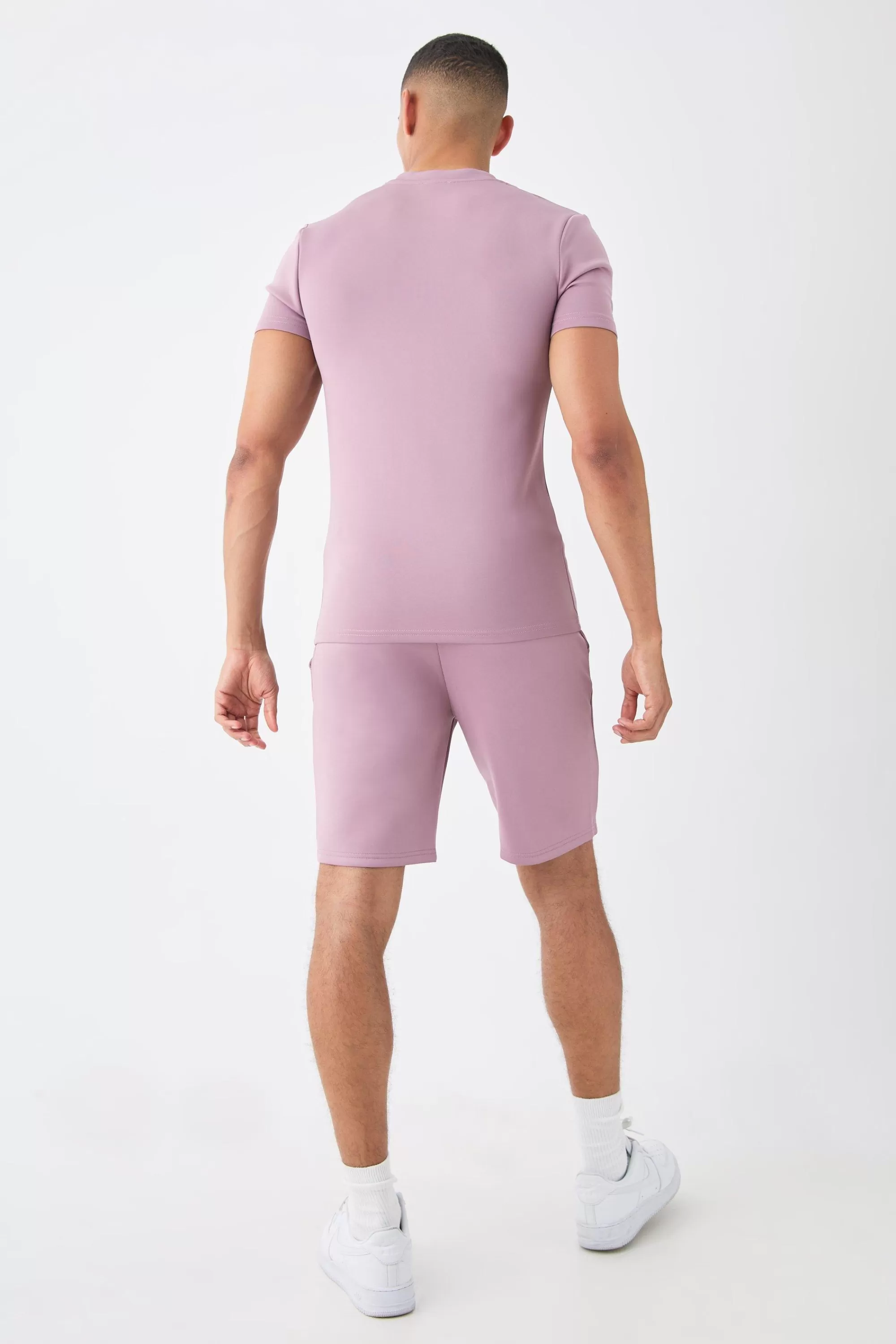 boohooMAN Muscle Fit Scuba T-shirt & Short Set | UK