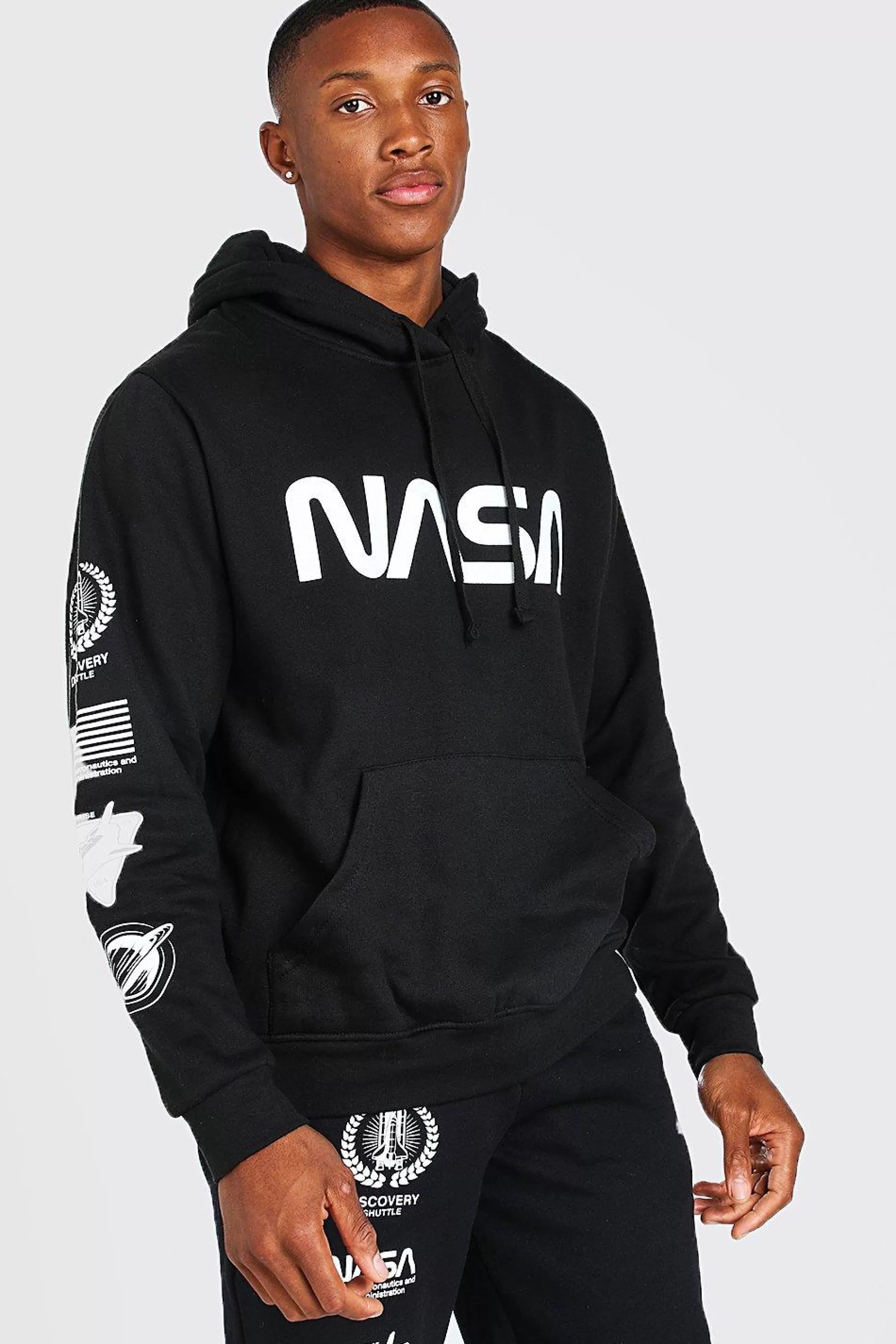 boohooMAN NASA Sleeve Print License Hoodie | UK