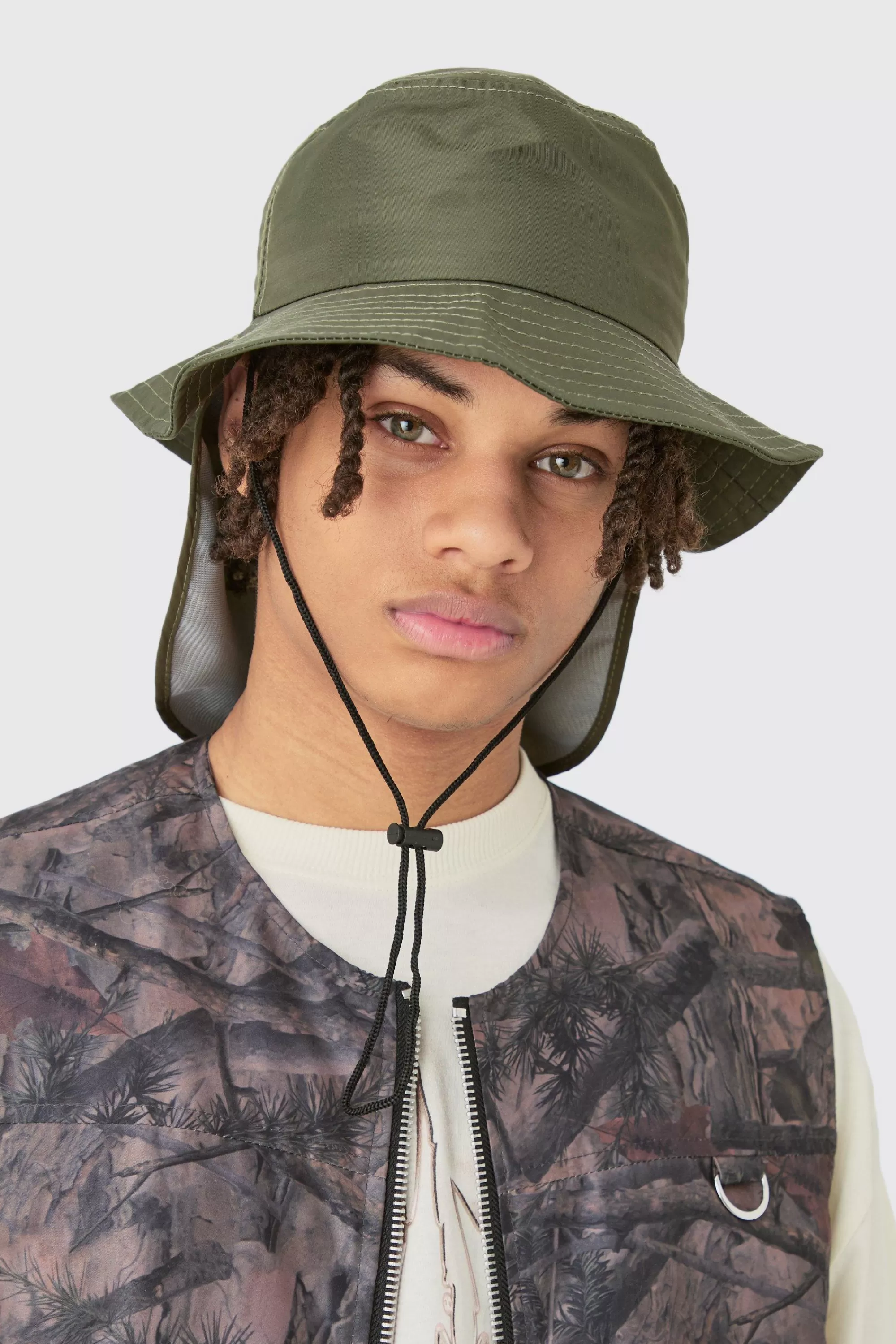 boohooMAN Nylon Neck Flap Boonie Hat In | UK