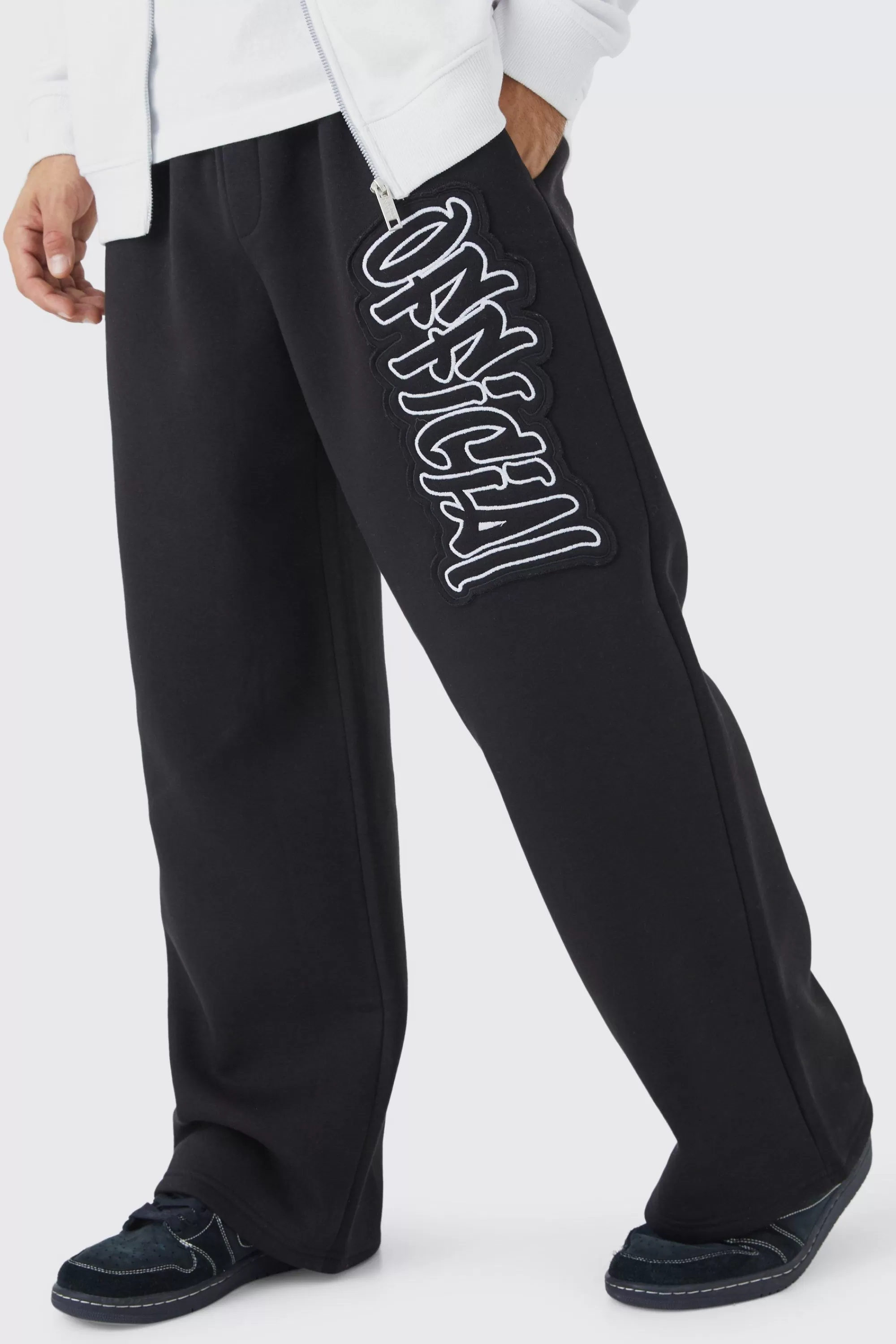 boohooMAN Official Applique Wide Fit Jogger | UK