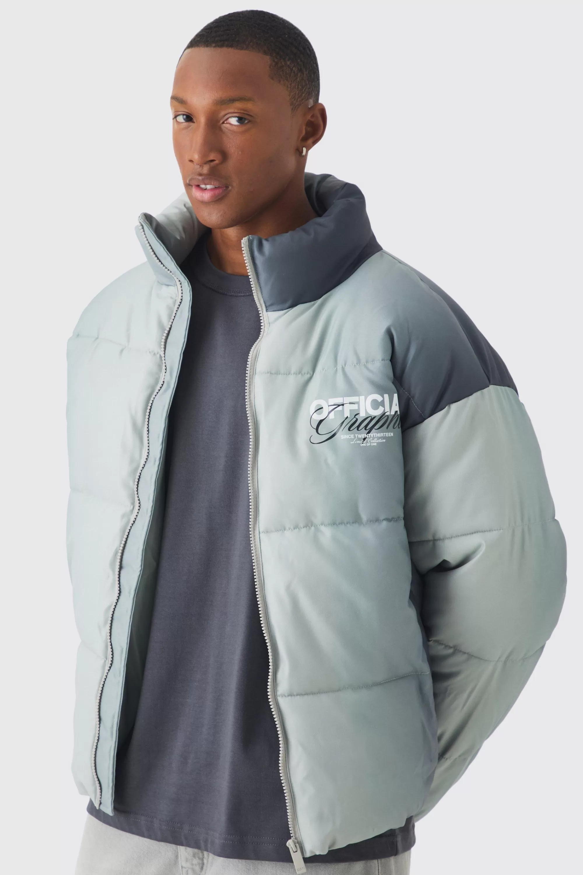 boohooMAN Official Ombre Funnel Neck Puffer In | UK