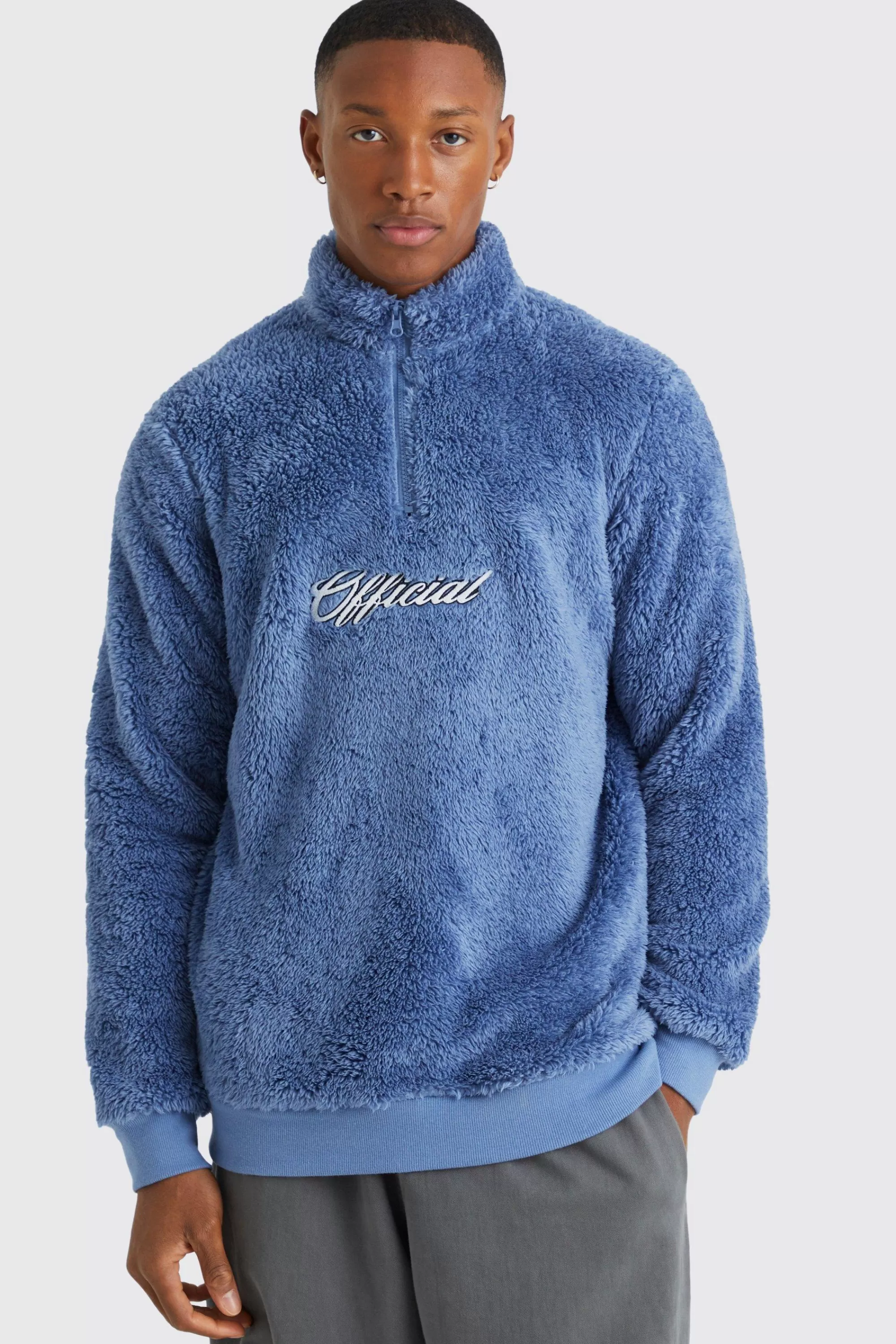 boohooMAN Official Piping Borg 1/4 Zip Funnel Sweat | UK