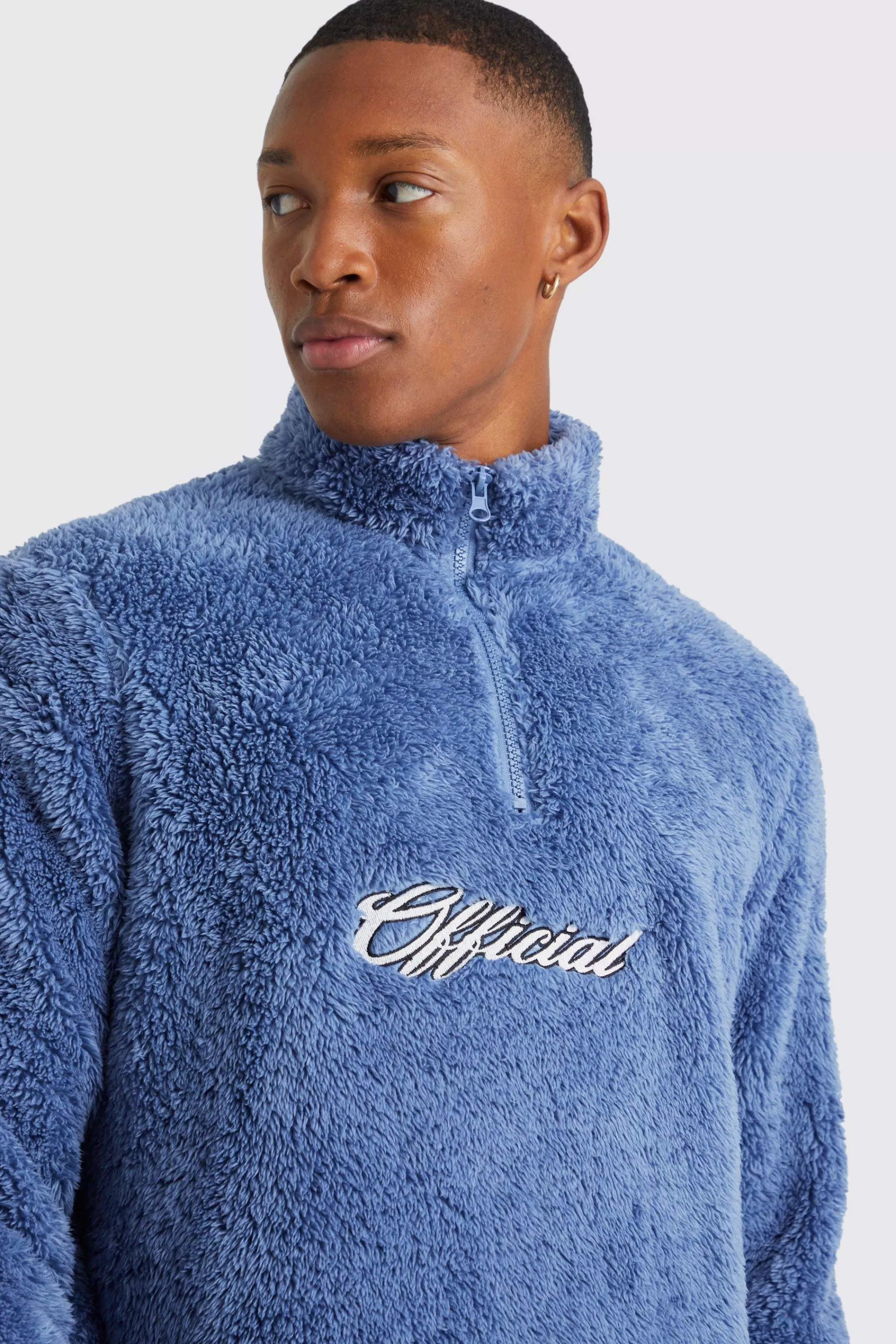 boohooMAN Official Piping Borg 1/4 Zip Funnel Sweat | UK