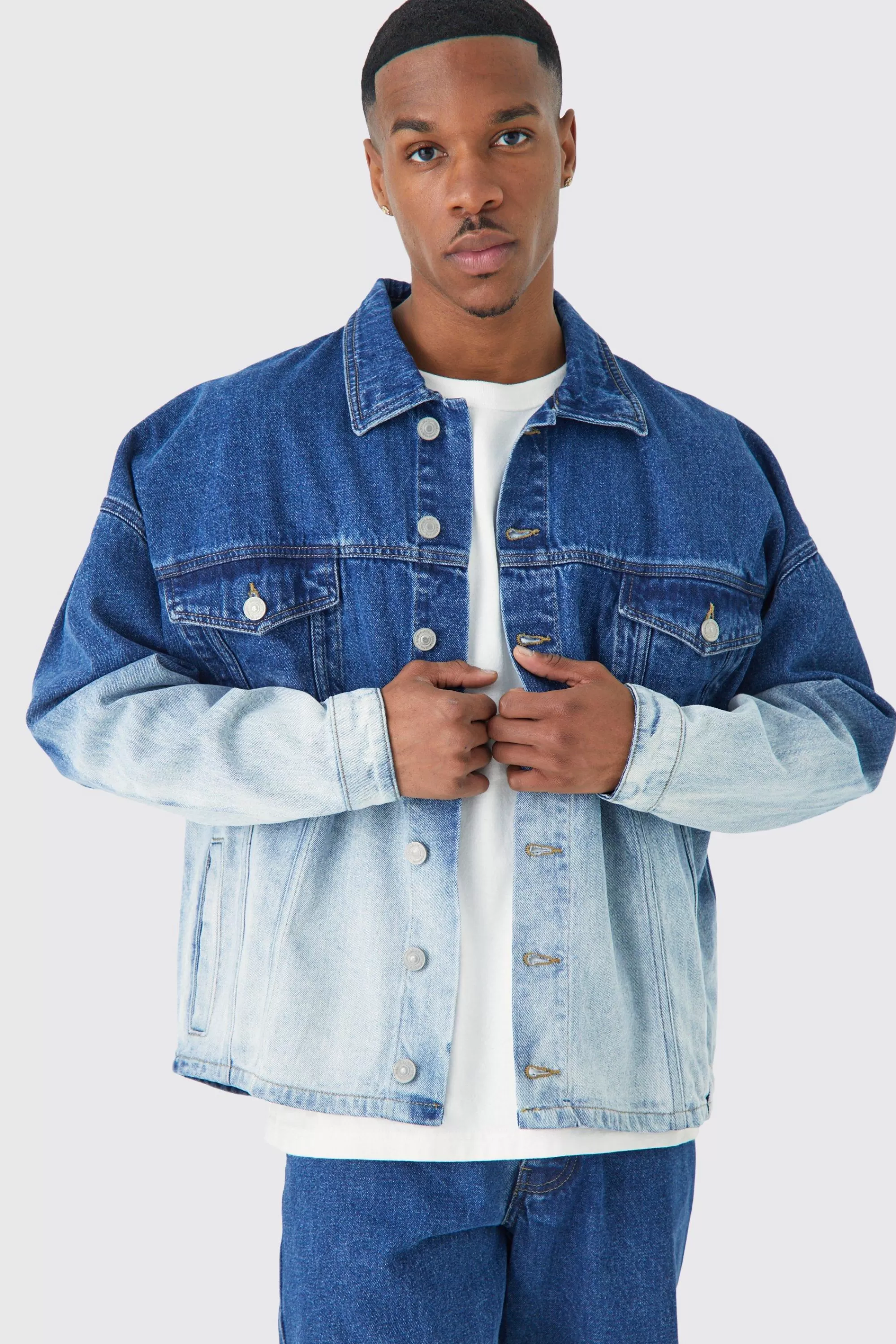 boohooMAN Ombre Denim Jacket And Jeans Set | UK