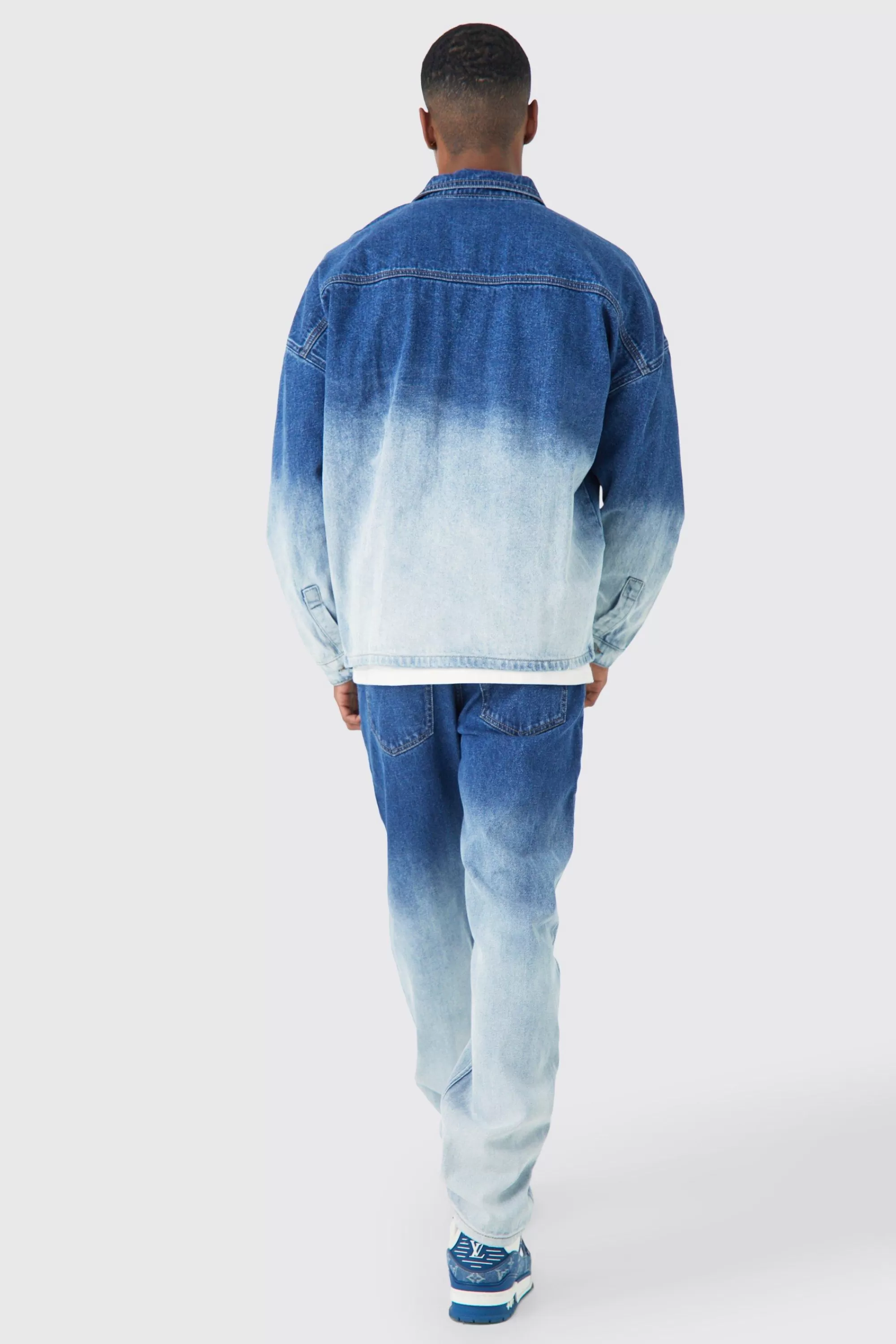 boohooMAN Ombre Denim Jacket And Jeans Set | UK