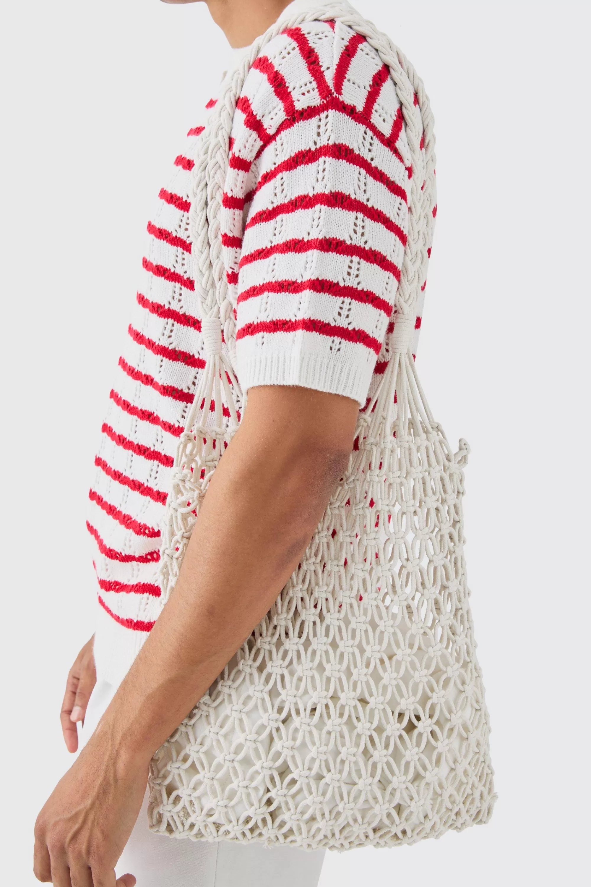 boohooMAN Open Knit Crochet Tote Bag In | UK