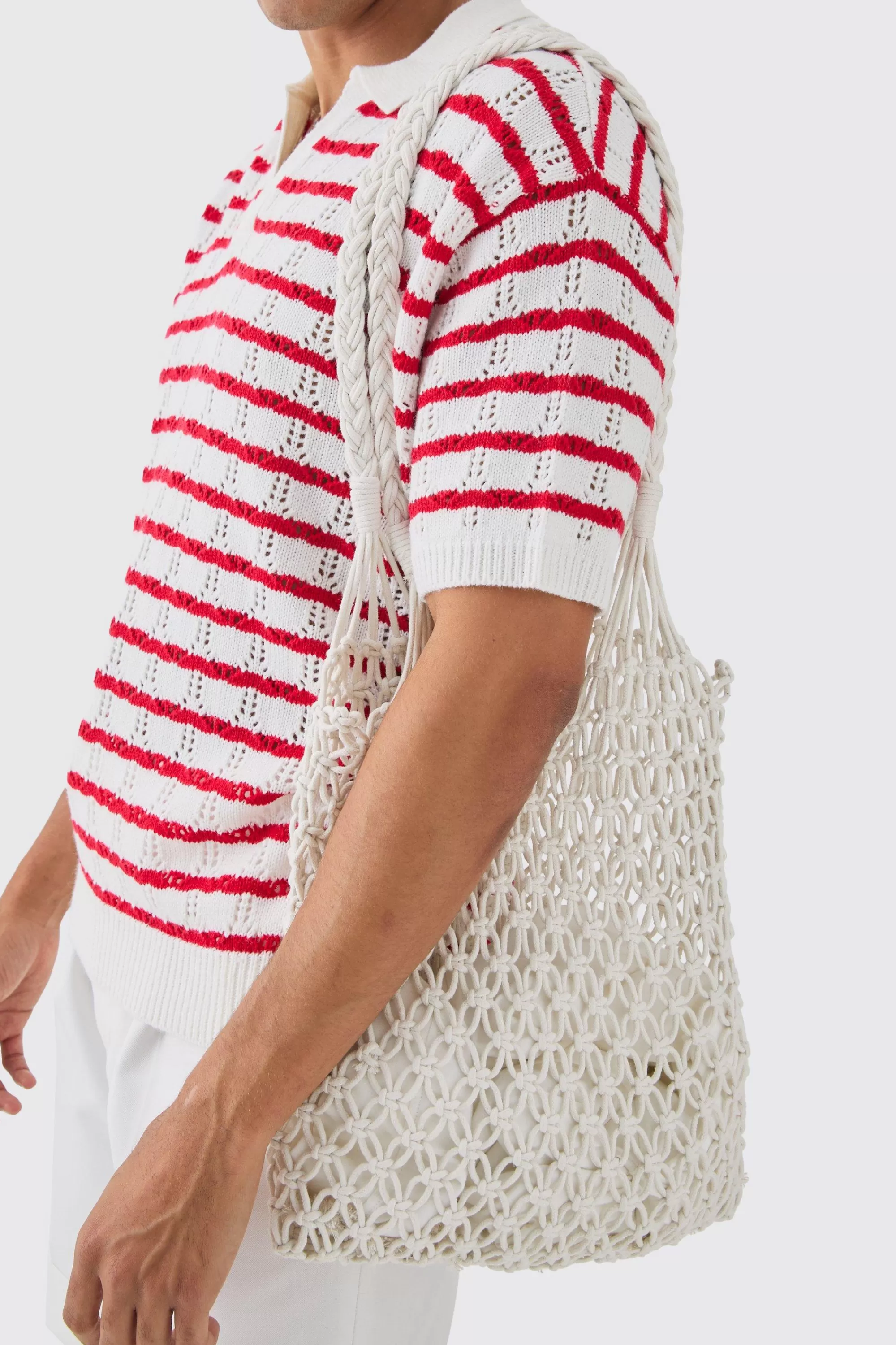 boohooMAN Open Knit Crochet Tote Bag In | UK