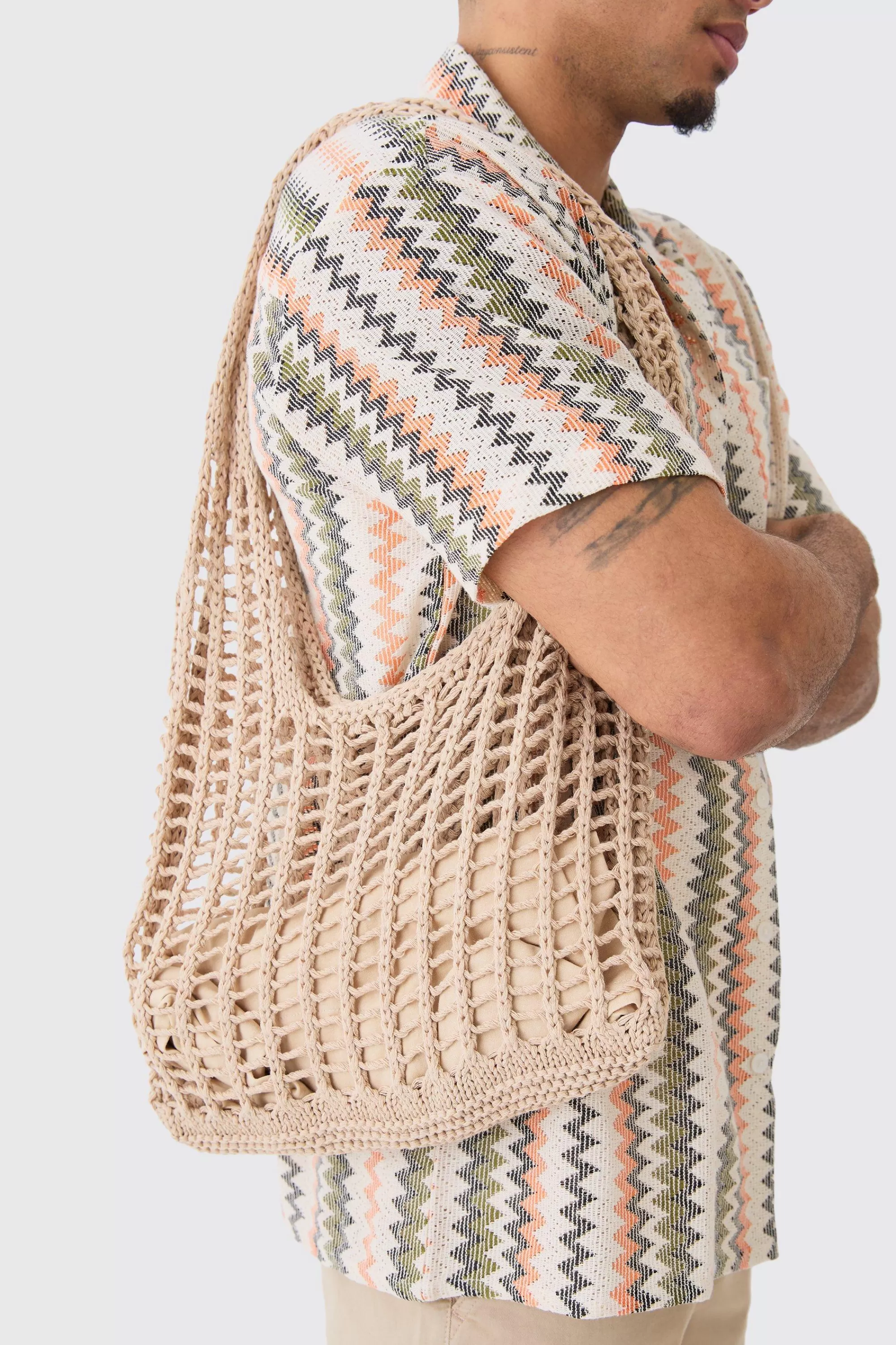 boohooMAN Open Knit Tote Bag | UK