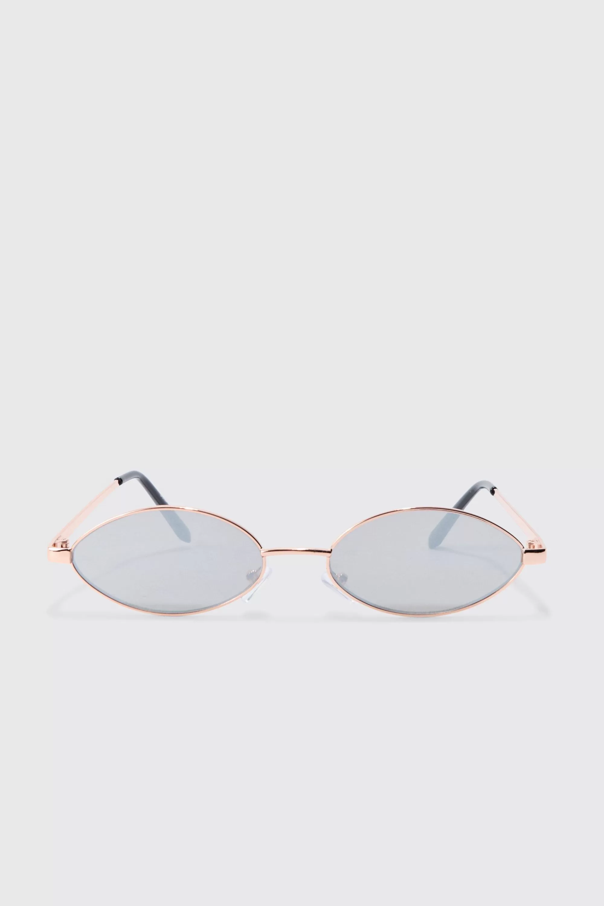 boohooMAN Oval Metal Frame Sunglasses In | UK